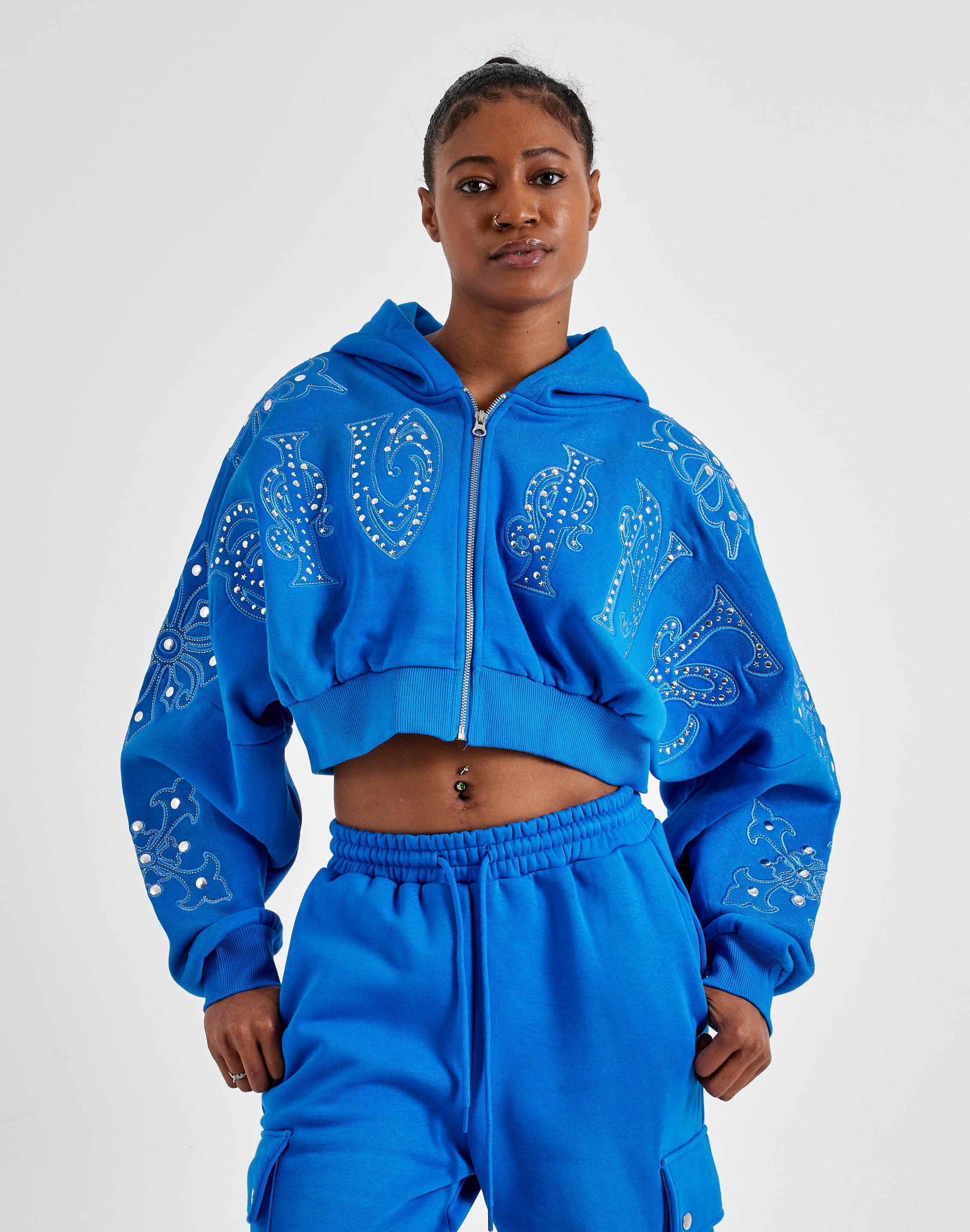 Photo of Smoke Rise Studded Cropped Full-Zip Fleece Hoodie