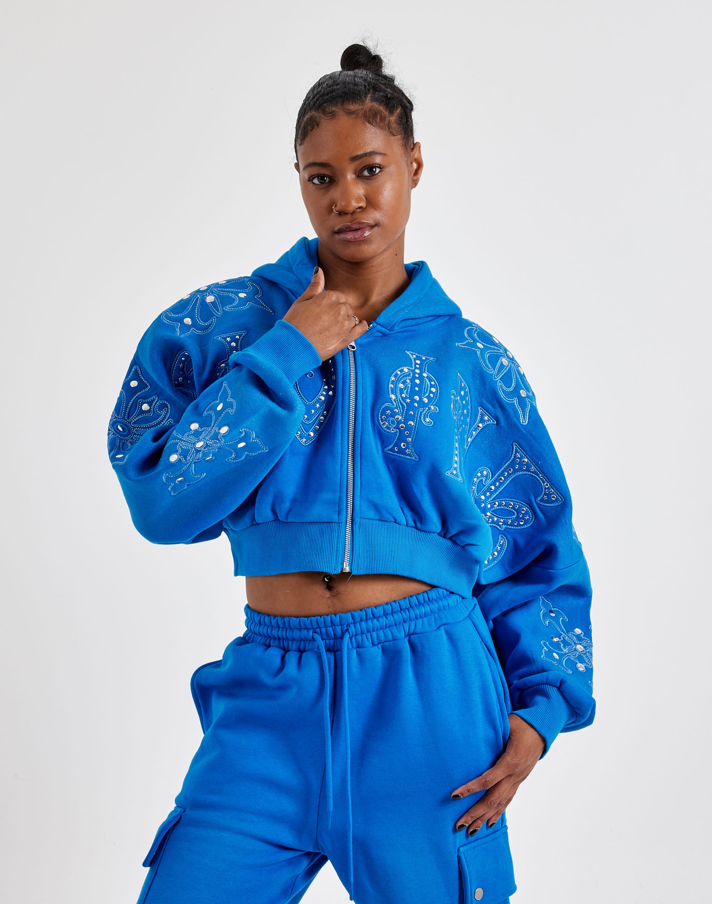 Photo of Smoke Rise Studded Cropped Full-Zip Fleece Hoodie