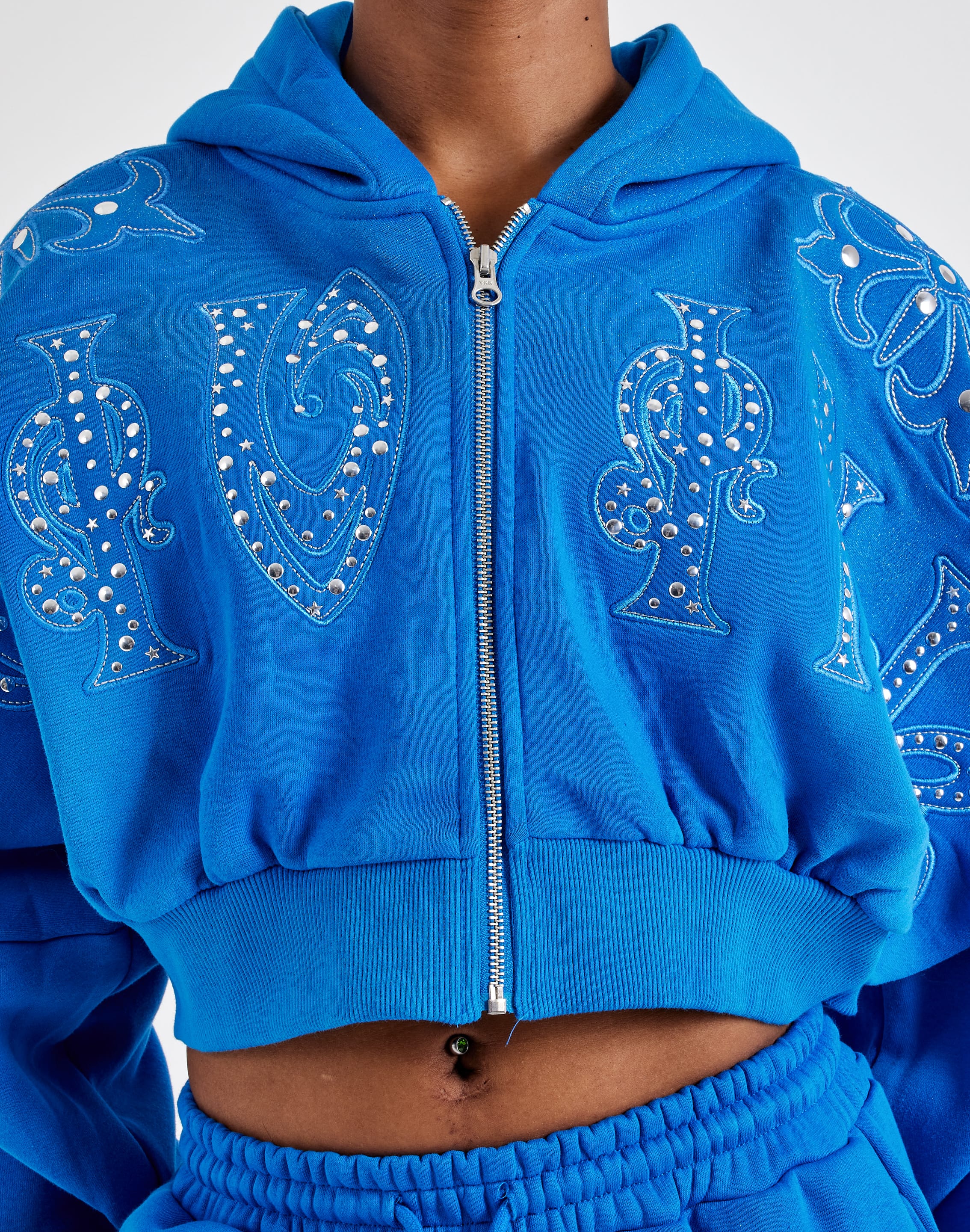 Photo of Smoke Rise Studded Cropped Full-Zip Fleece Hoodie