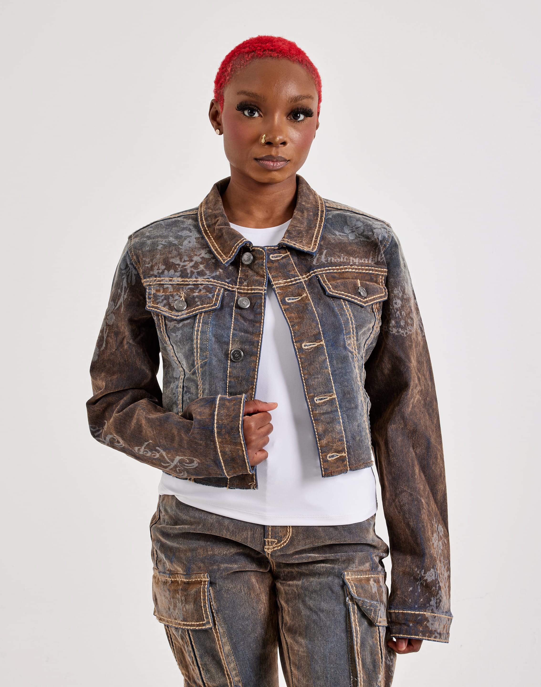 Photo of Smoke Rise Laser Print Flocked Denim Jacket