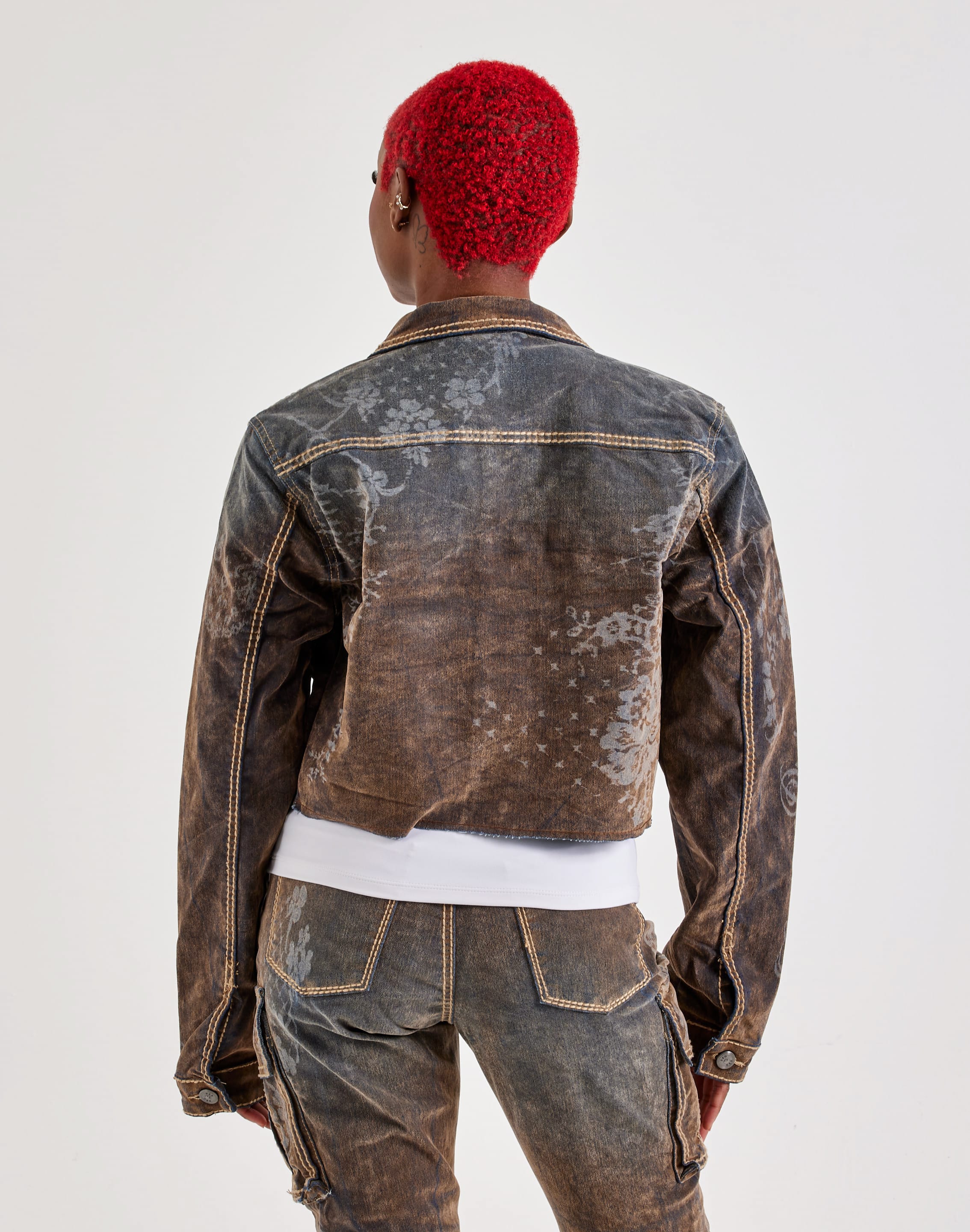 Photo of Smoke Rise Laser Print Flocked Denim Jacket
