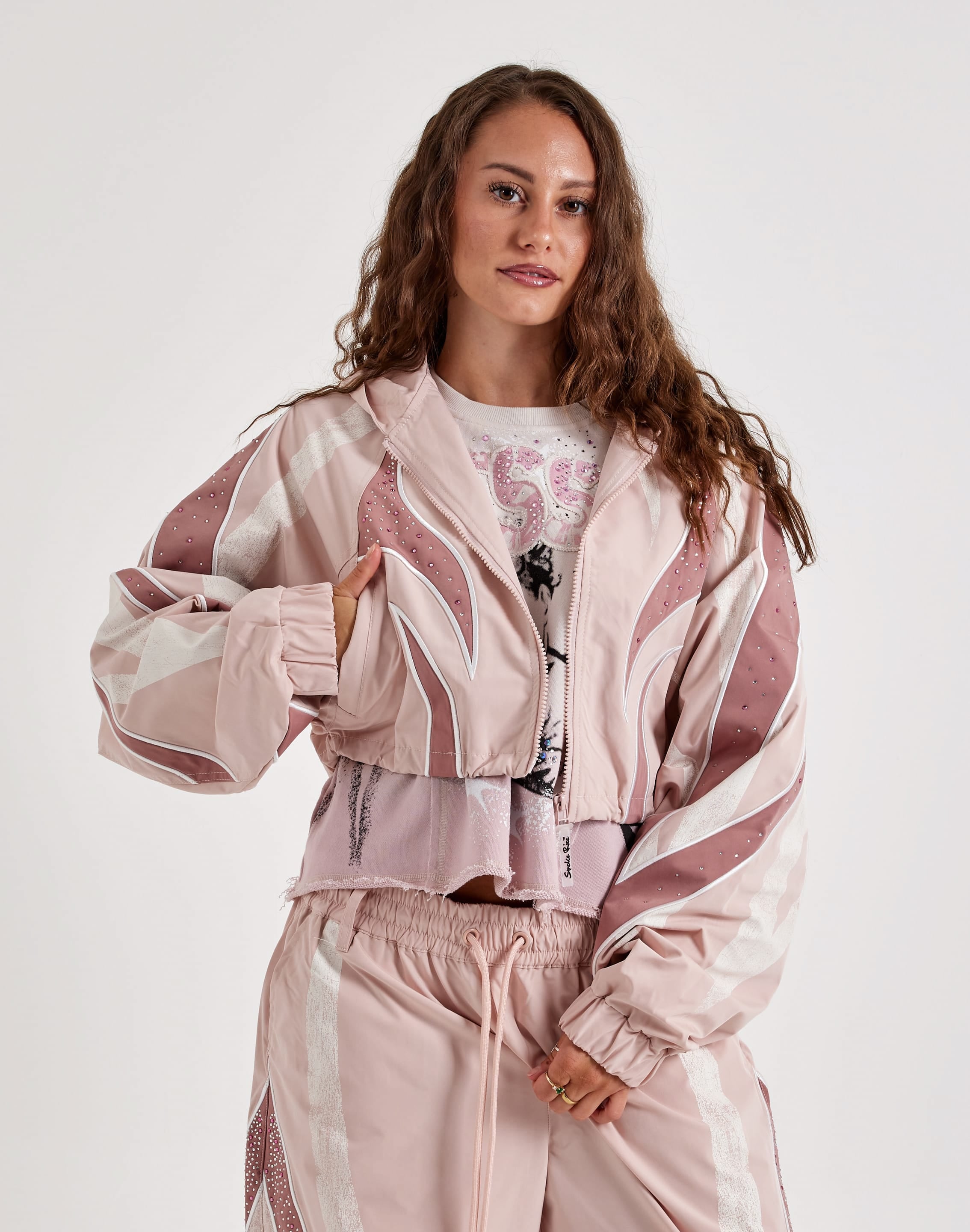 Photo of Smoke Rise Rhinestone Panel Windbreaker Jacket