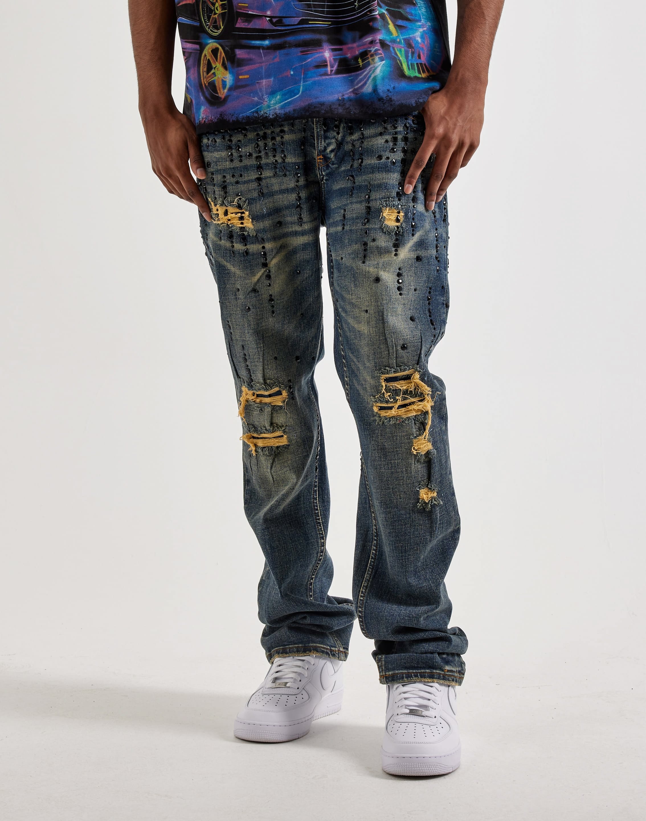 Photo of Smuggler's Moon Rhinestone Slim Distressed Denim Jeans