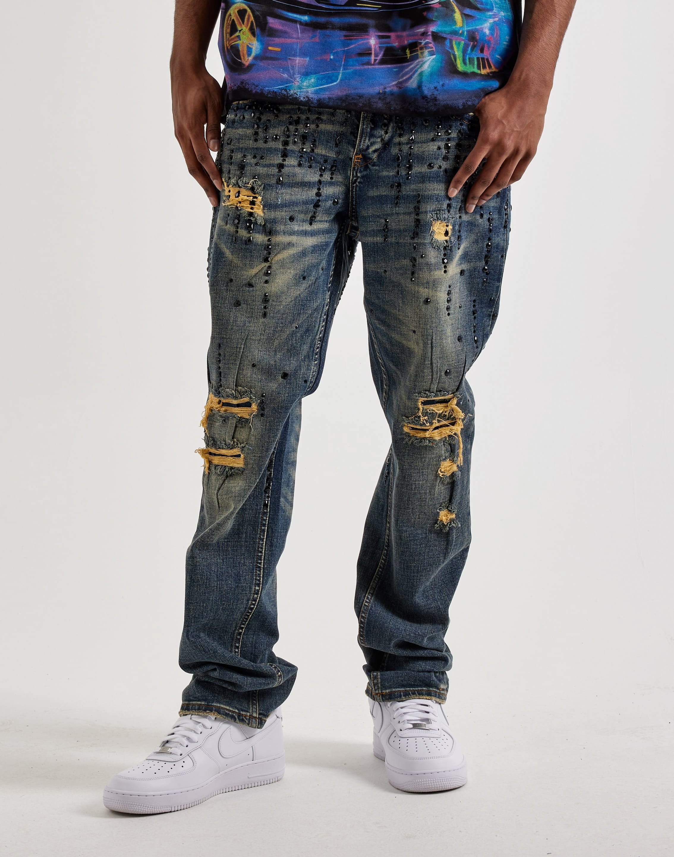 Photo of Smuggler's Moon Rhinestone Slim Distressed Denim Jeans