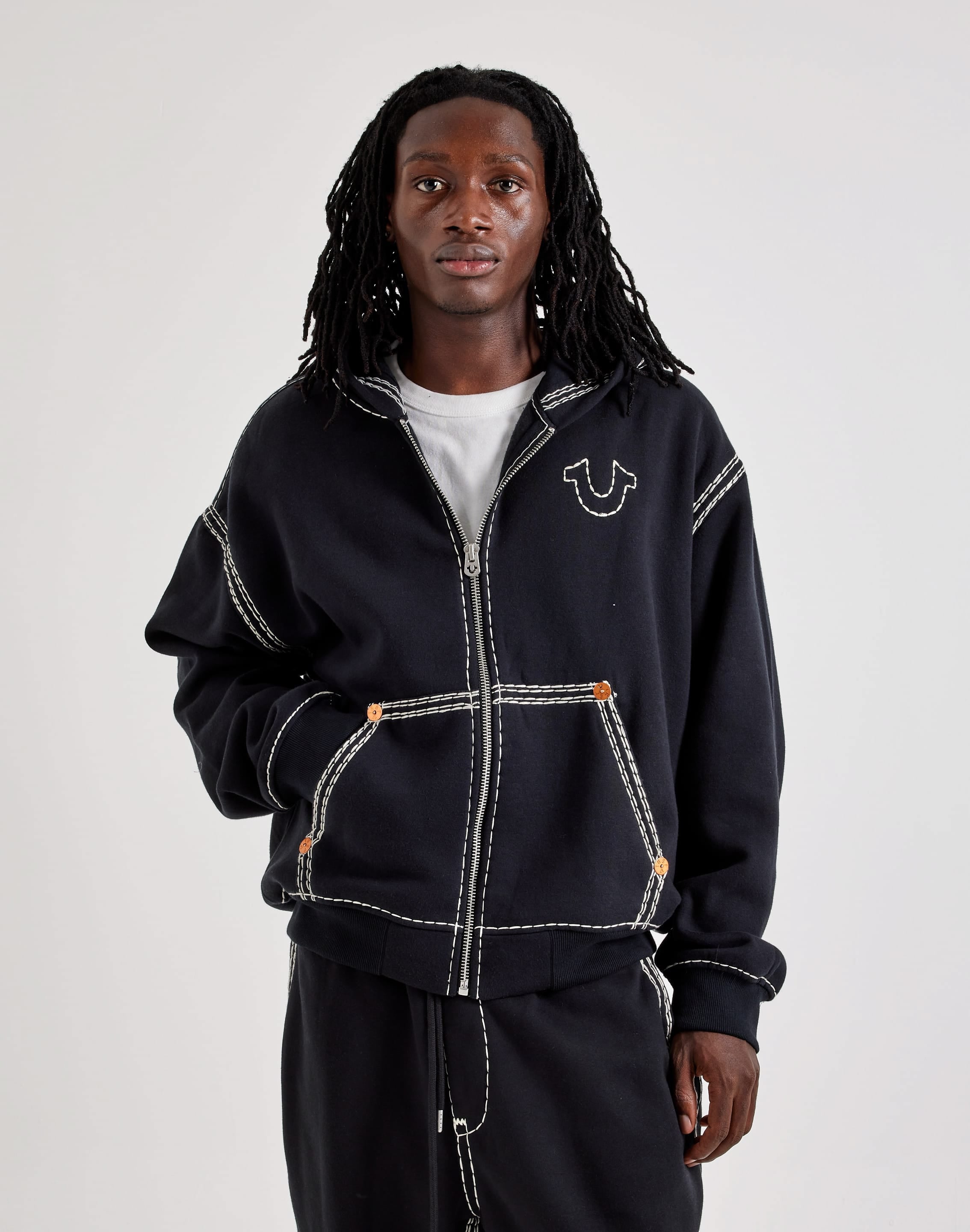 Photo of True Religion Super QT Cinched Full-Zip Fleece Hoodie
