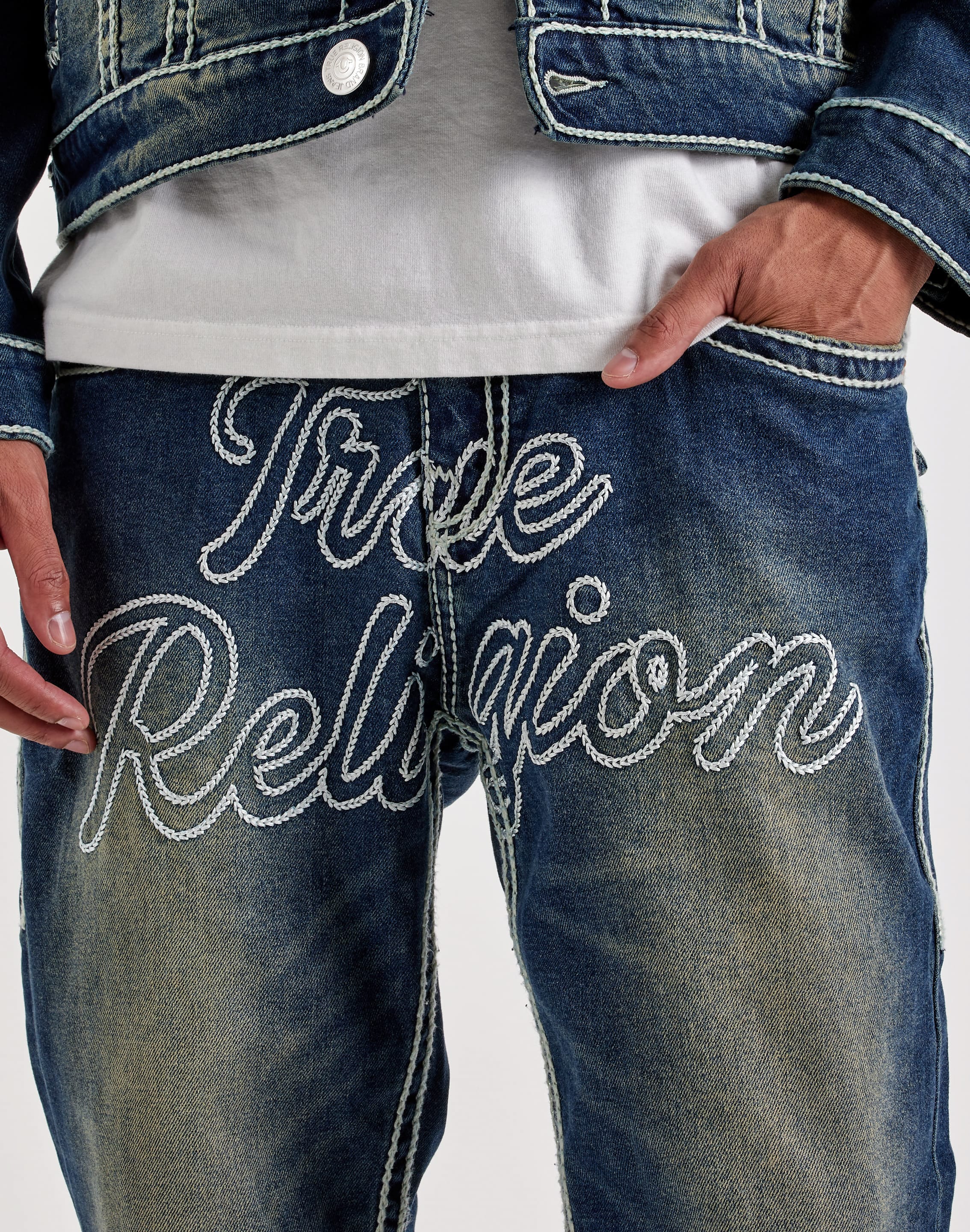 Photo of True Religion Ricky Flap Ropestitch Straight Denim Jeans