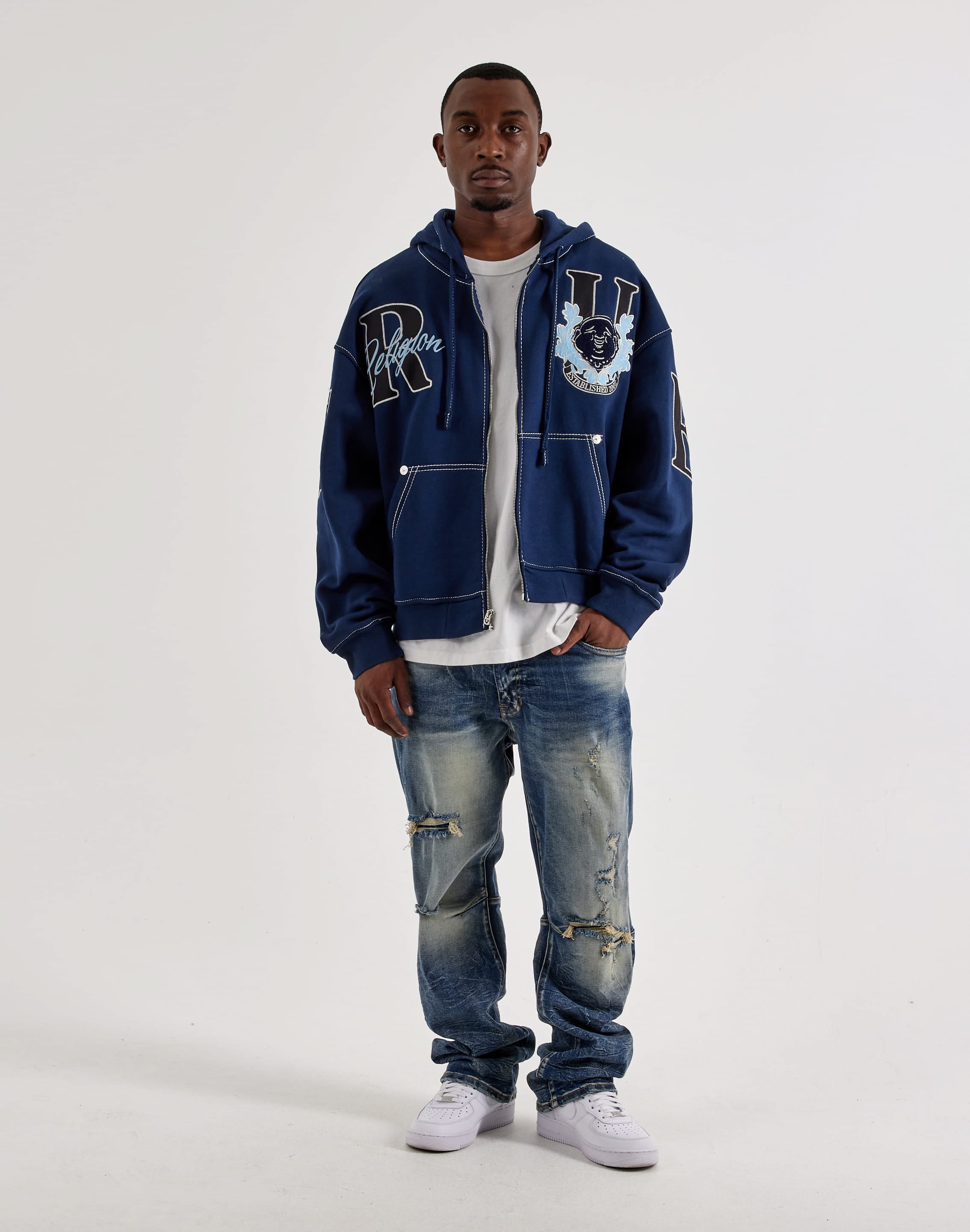 True Religion Stencil Logo Boxy Full-Zip Fleece Hoodie, image 4 of 4