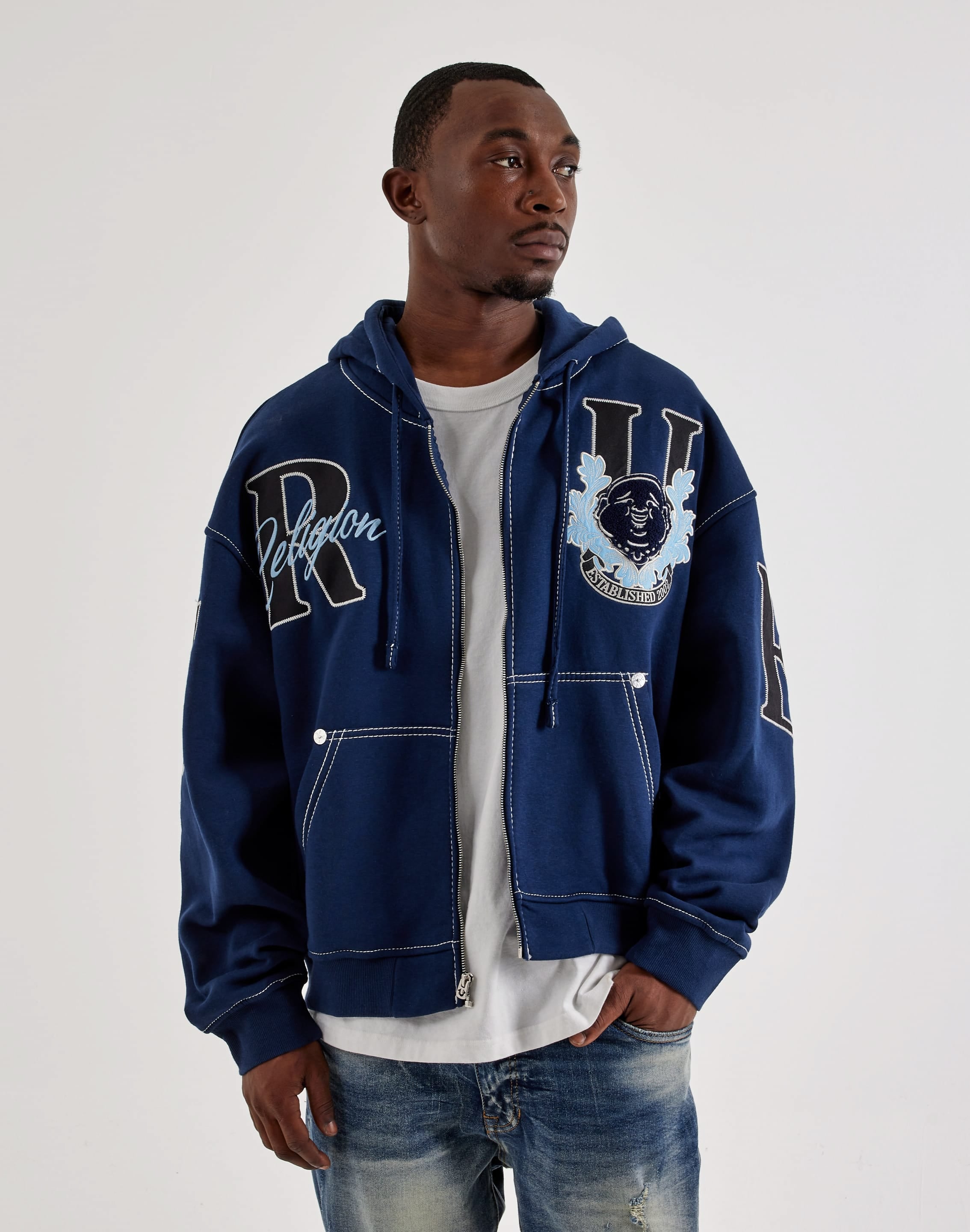 True Religion Stencil Logo Boxy Full-Zip Fleece Hoodie, image 1 of 4