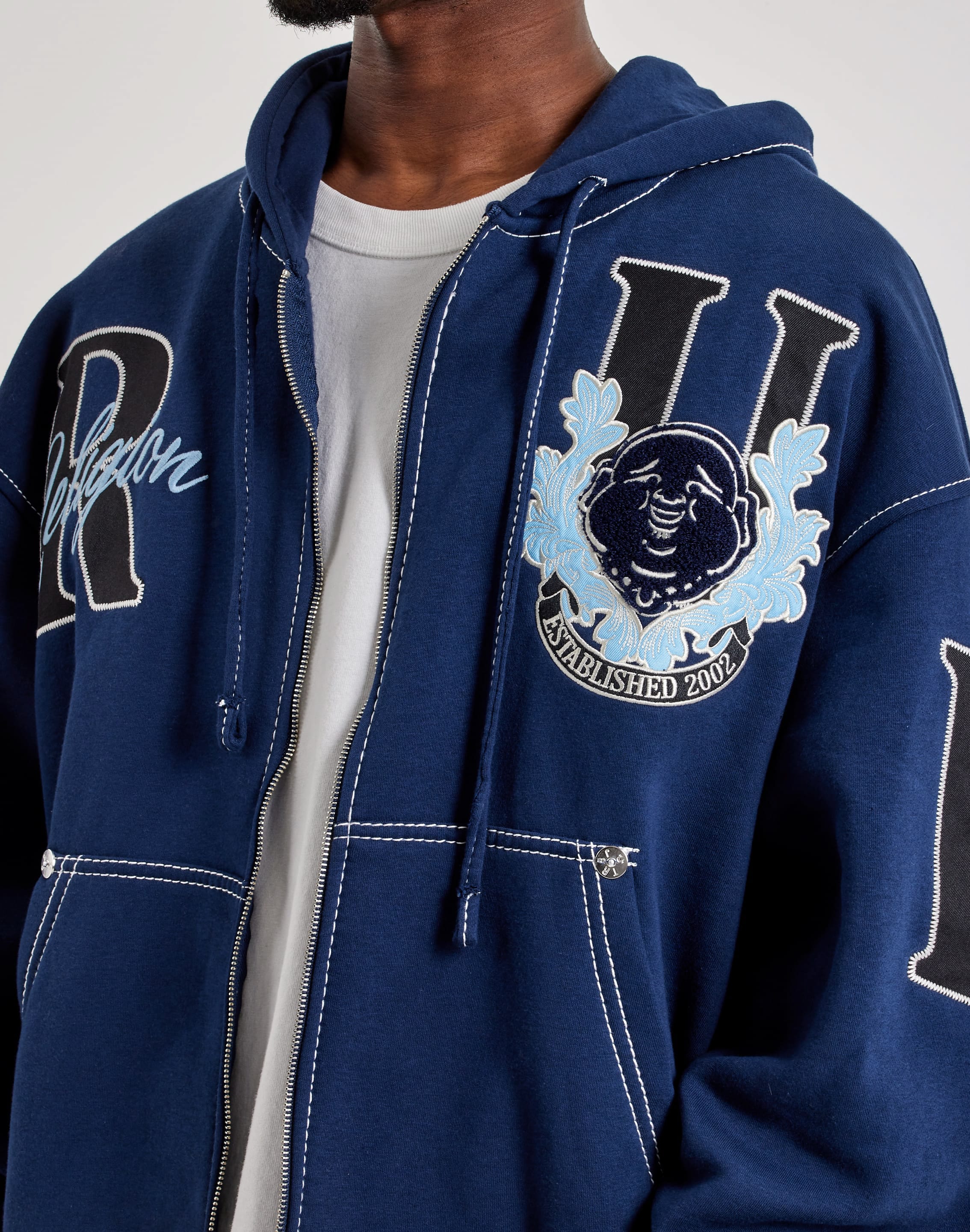 True Religion Stencil Logo Boxy Full-Zip Fleece Hoodie, image 3 of 4
