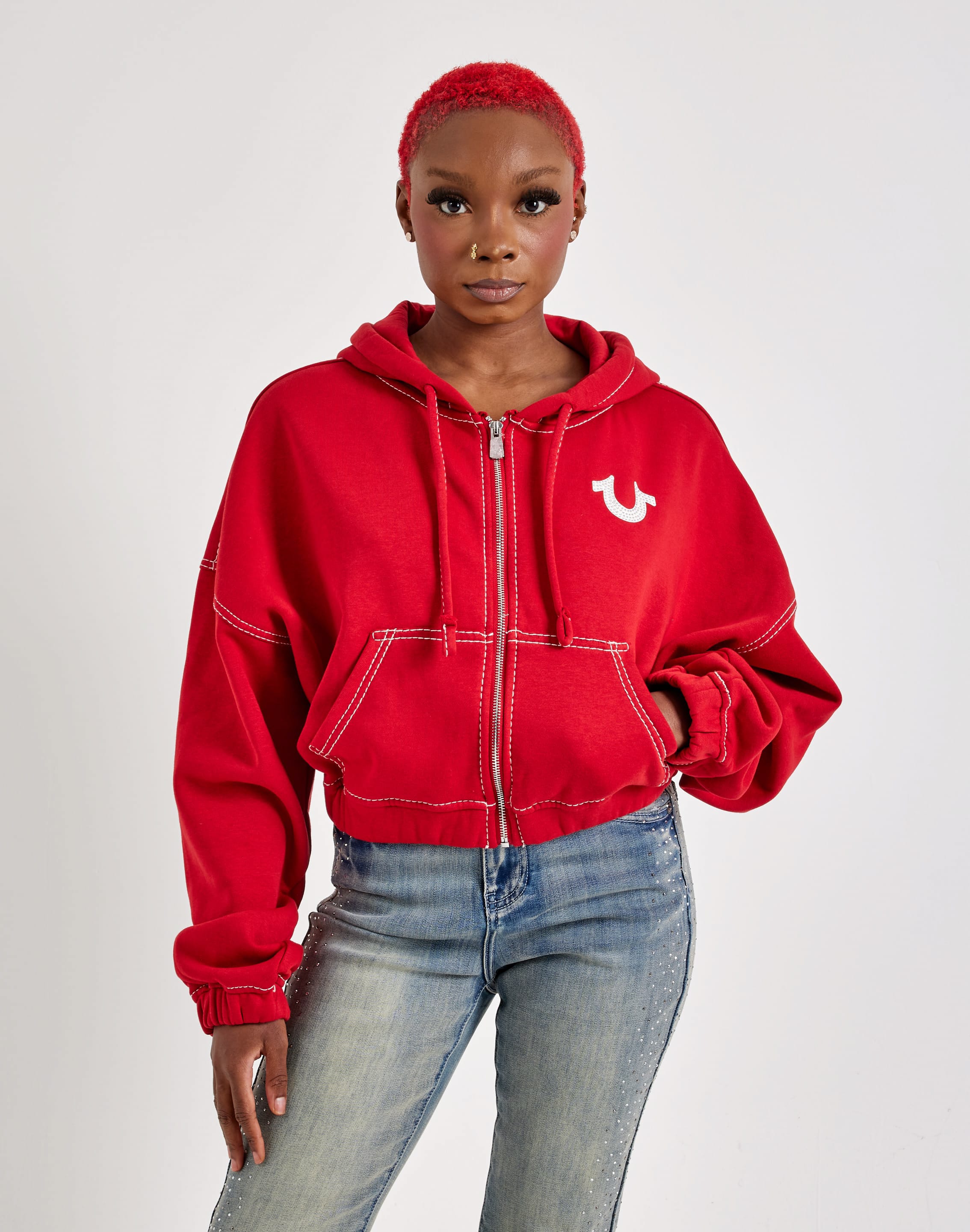 Photo of True Religion Big T Crystal Girlfriend Full-Zip Fleece Hoodie