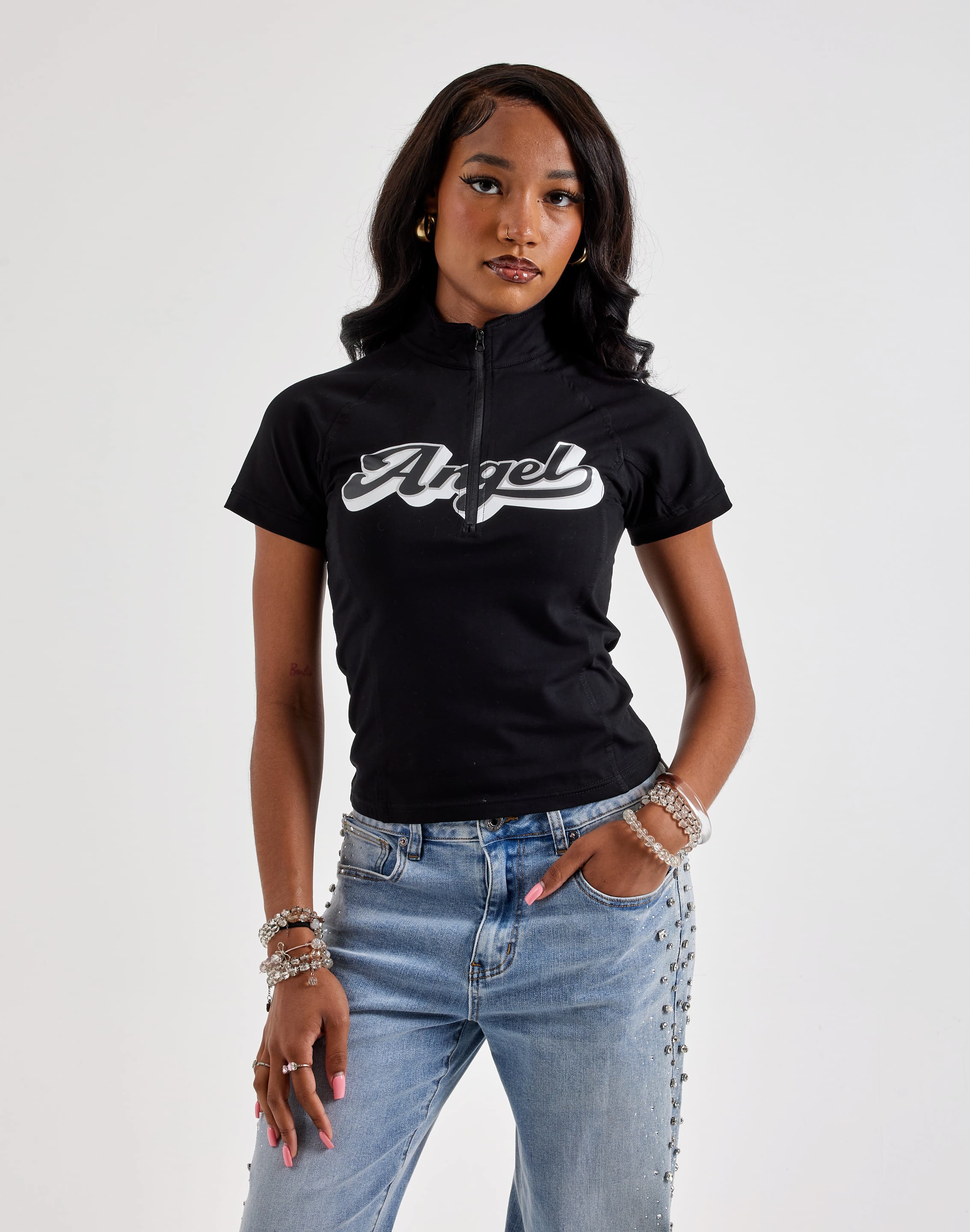 Urban Nation Angel Fitted Quarter-Zip Tee, image 1 of 4