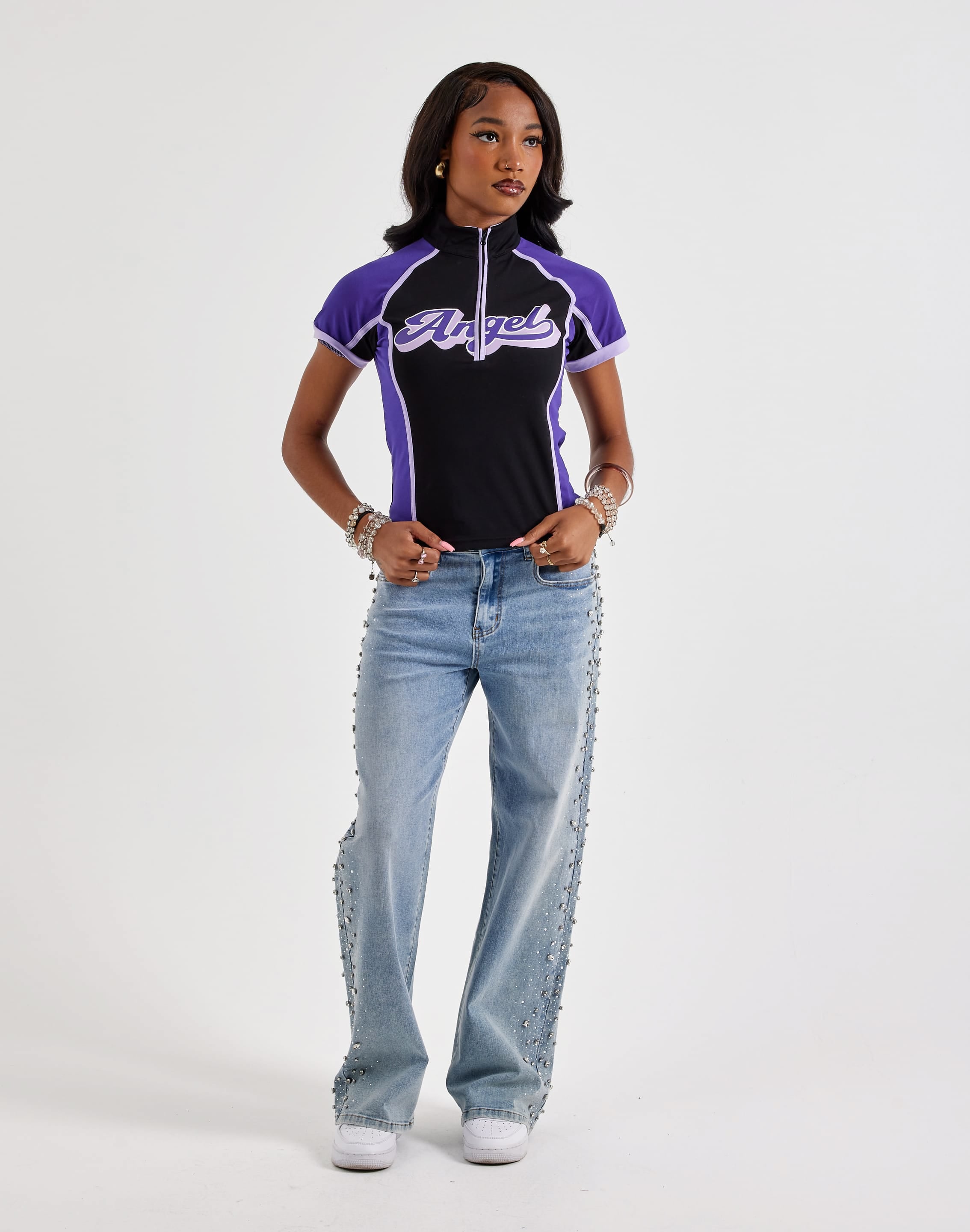 Urban Nation Angel Fitted Quarter-Zip Tee, image 4 of 4