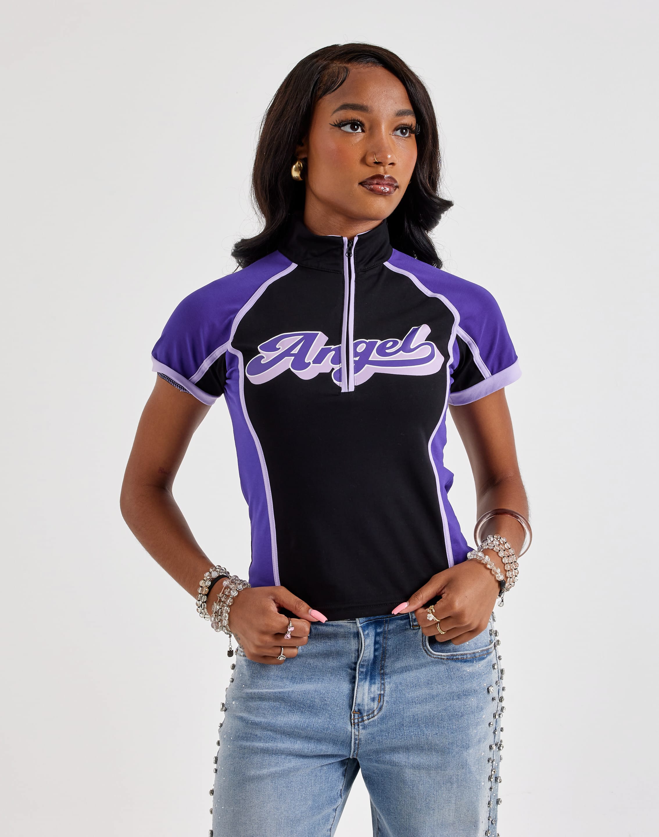 Urban Nation Angel Fitted Quarter-Zip Tee, image 1 of 4