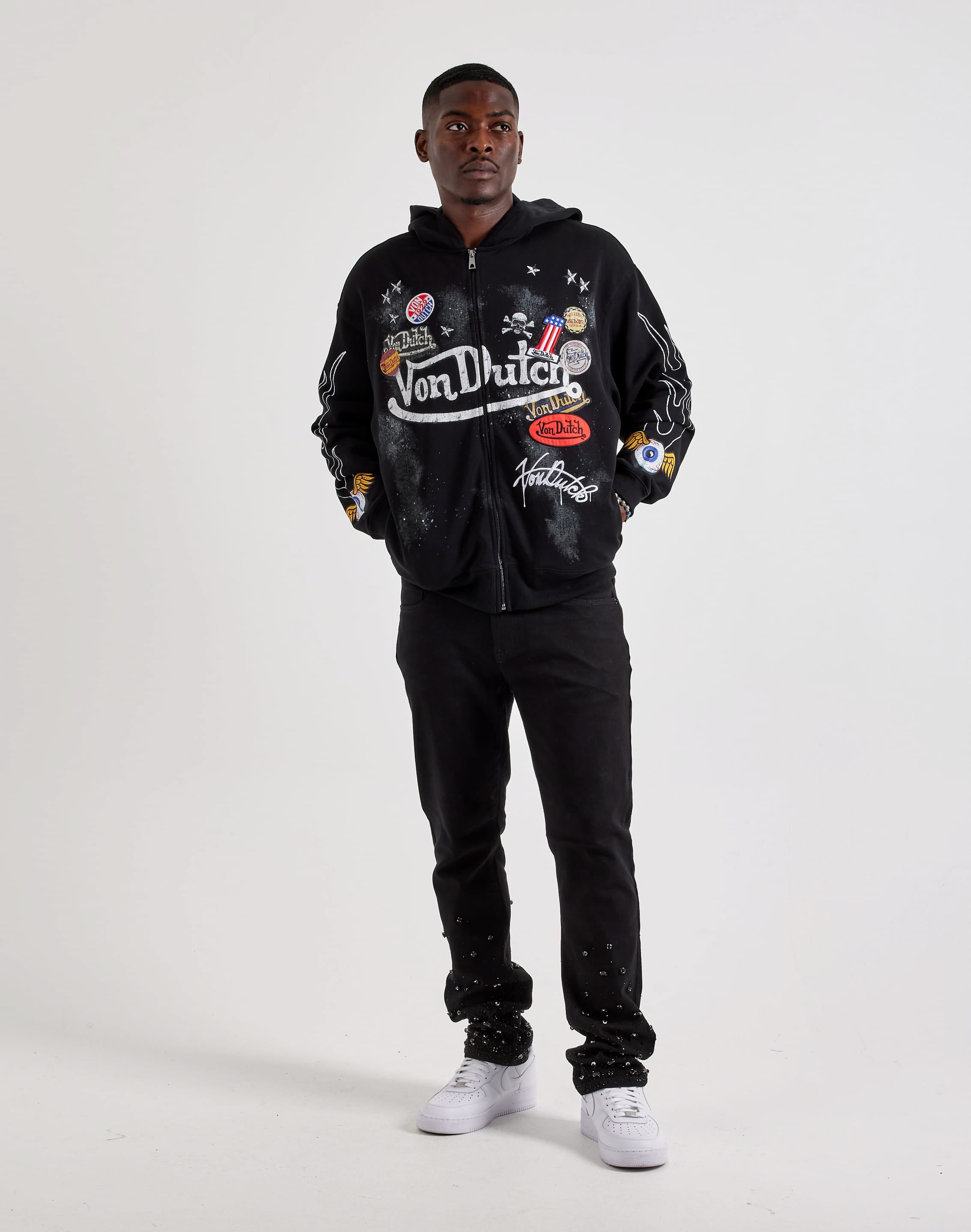 Photo of Von Dutch Collage Washed Full-Zip Fleece Hoodie