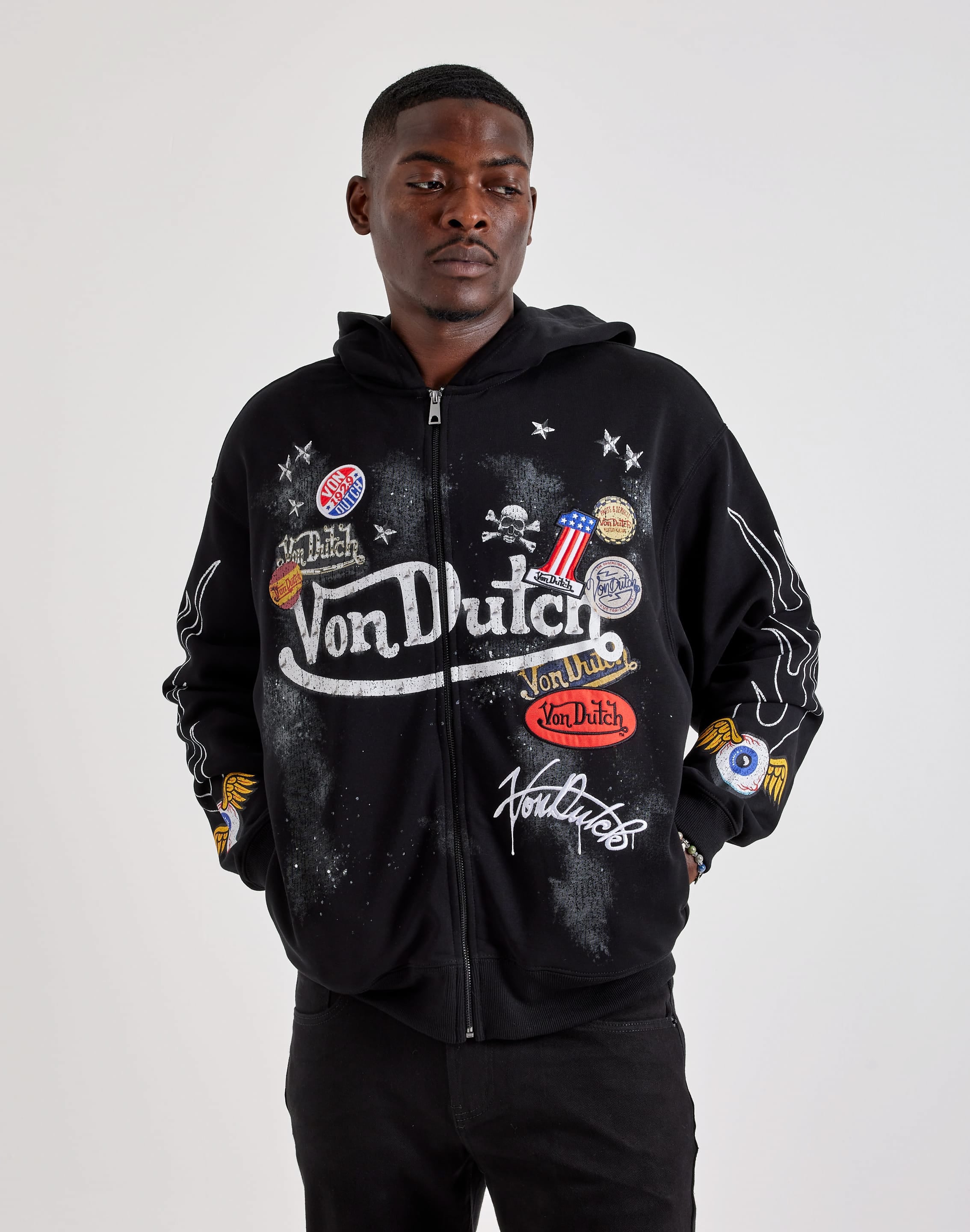 Photo of Von Dutch Collage Washed Full-Zip Fleece Hoodie