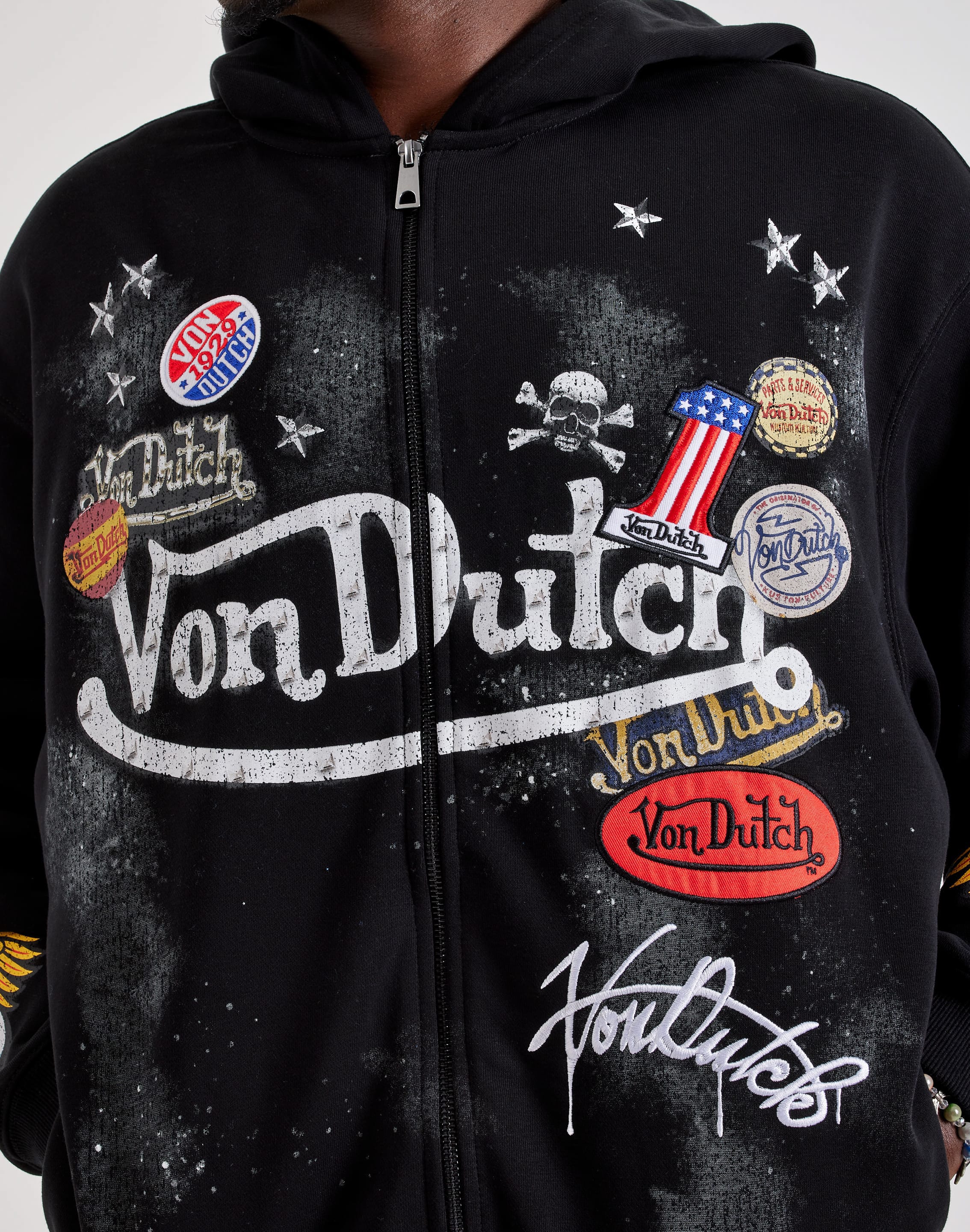 Photo of Von Dutch Collage Washed Full-Zip Fleece Hoodie