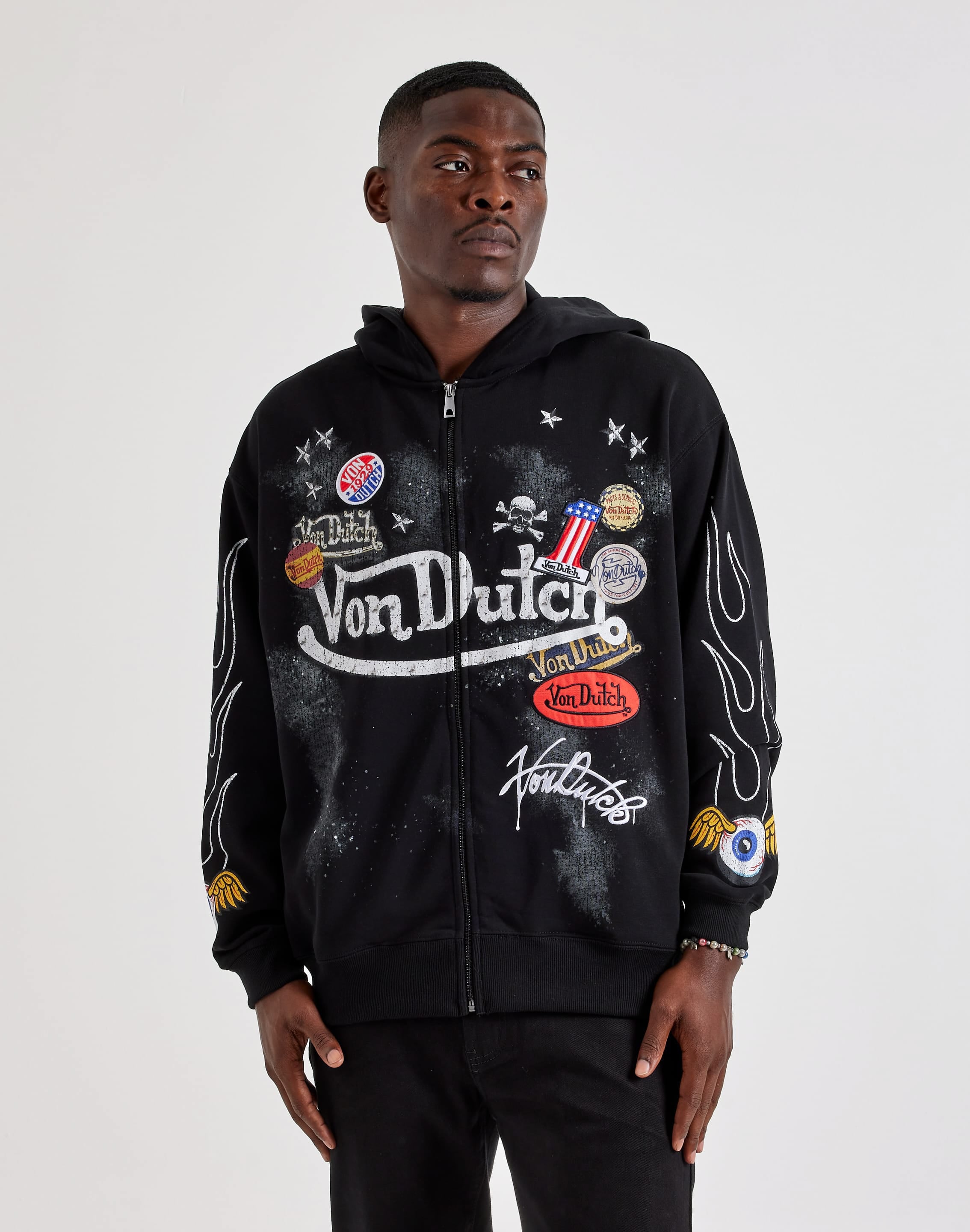 Photo of Von Dutch Collage Washed Full-Zip Fleece Hoodie