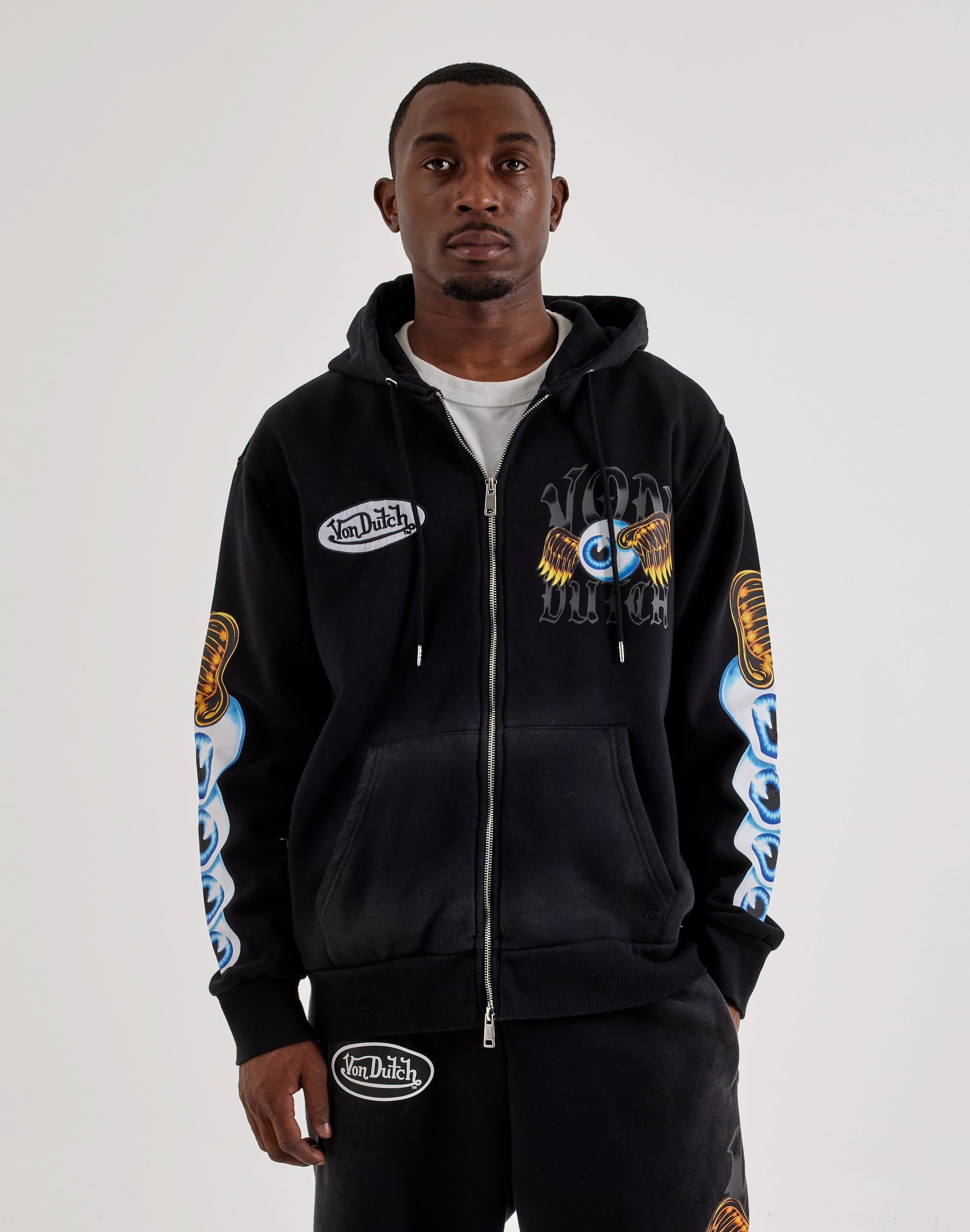 Von Dutch Eyeball Stack Full-Zip Fleece Hoodie, image 1 of 4