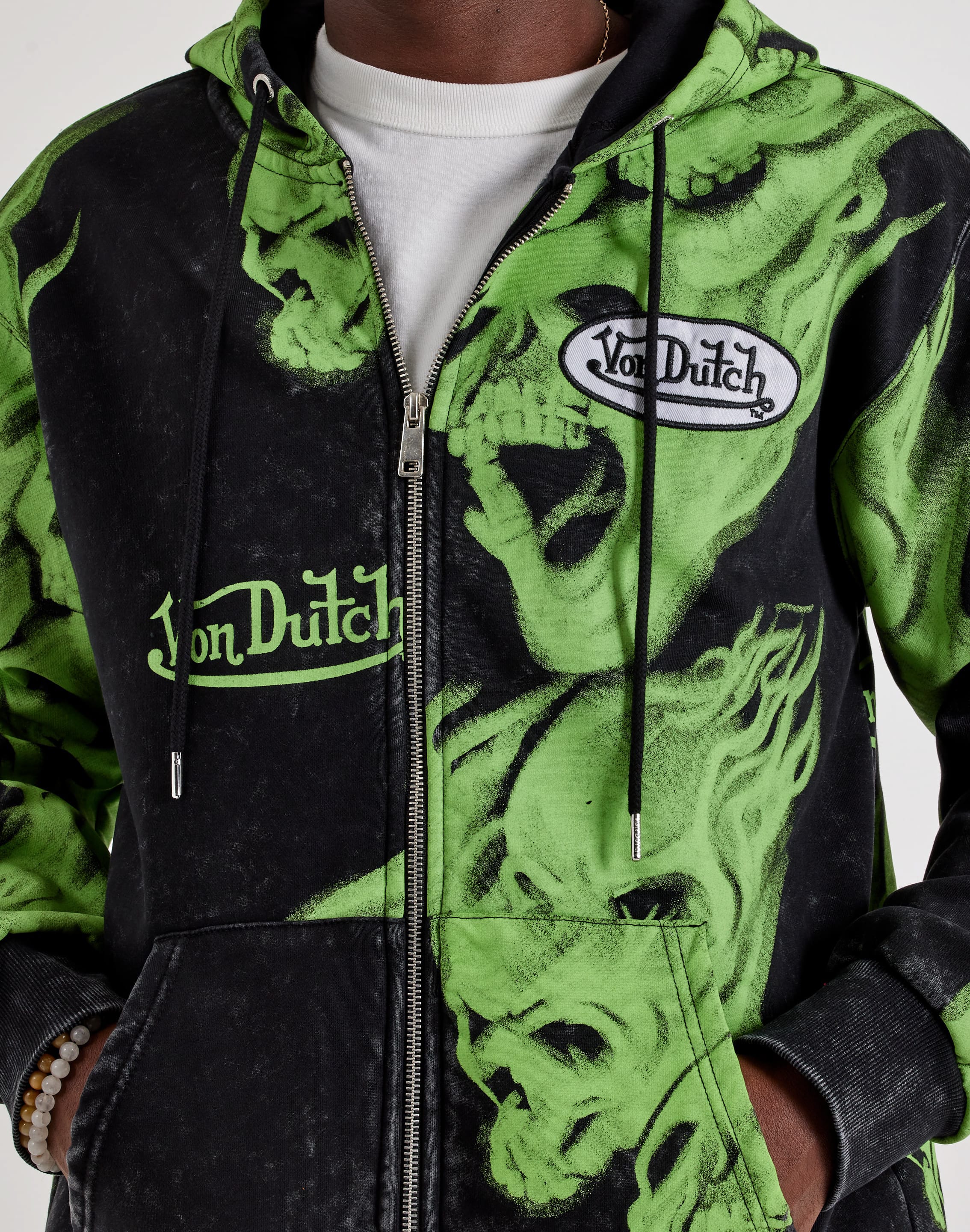 Von Dutch Ghost Flames Allover Print Full-Zip Fleece Hoodie, image 2 of 4