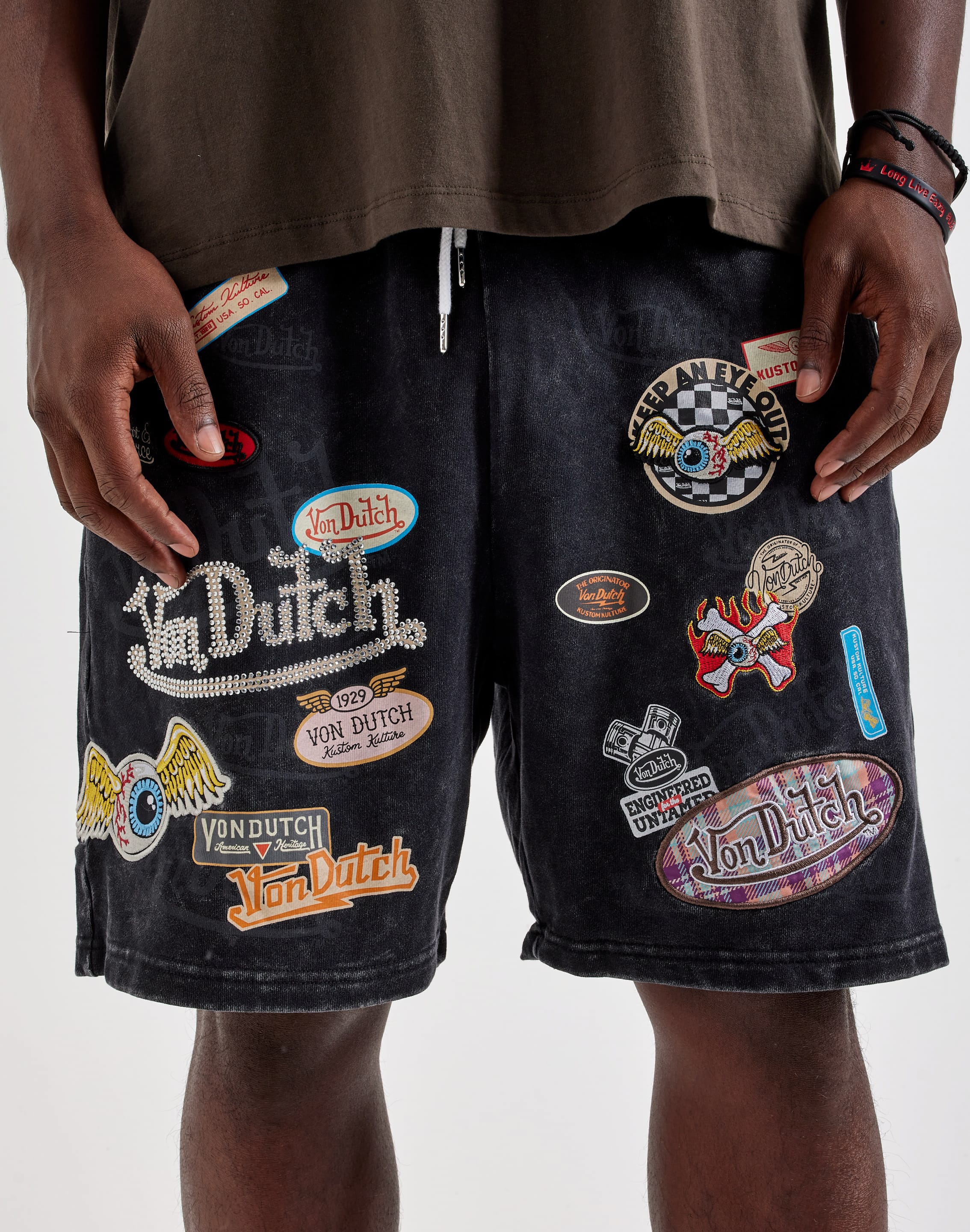 Von Dutch Washed Patch Fleece Shorts, image 2 of 4