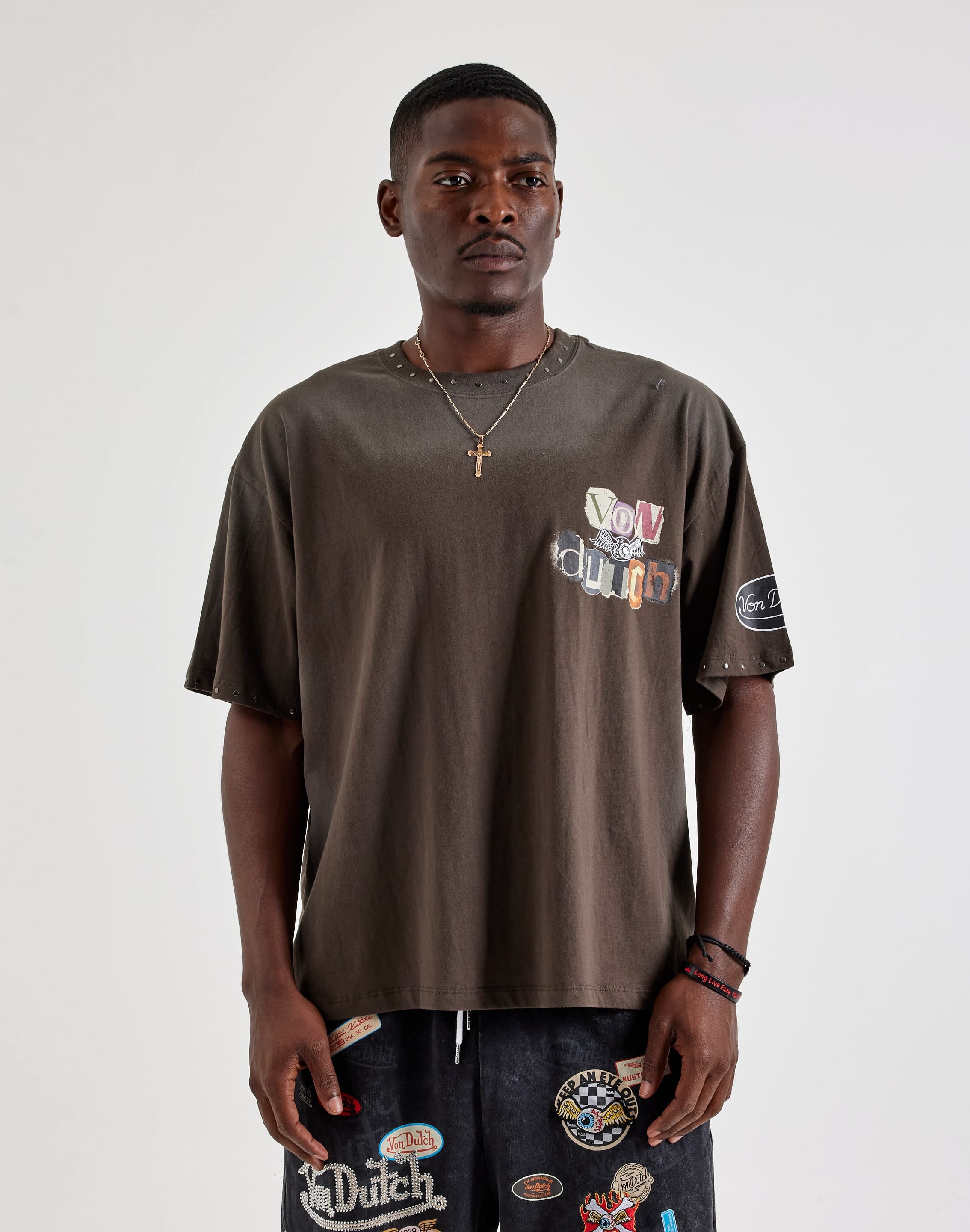 Von Dutch Washed Studded Tee, image 1 of 4