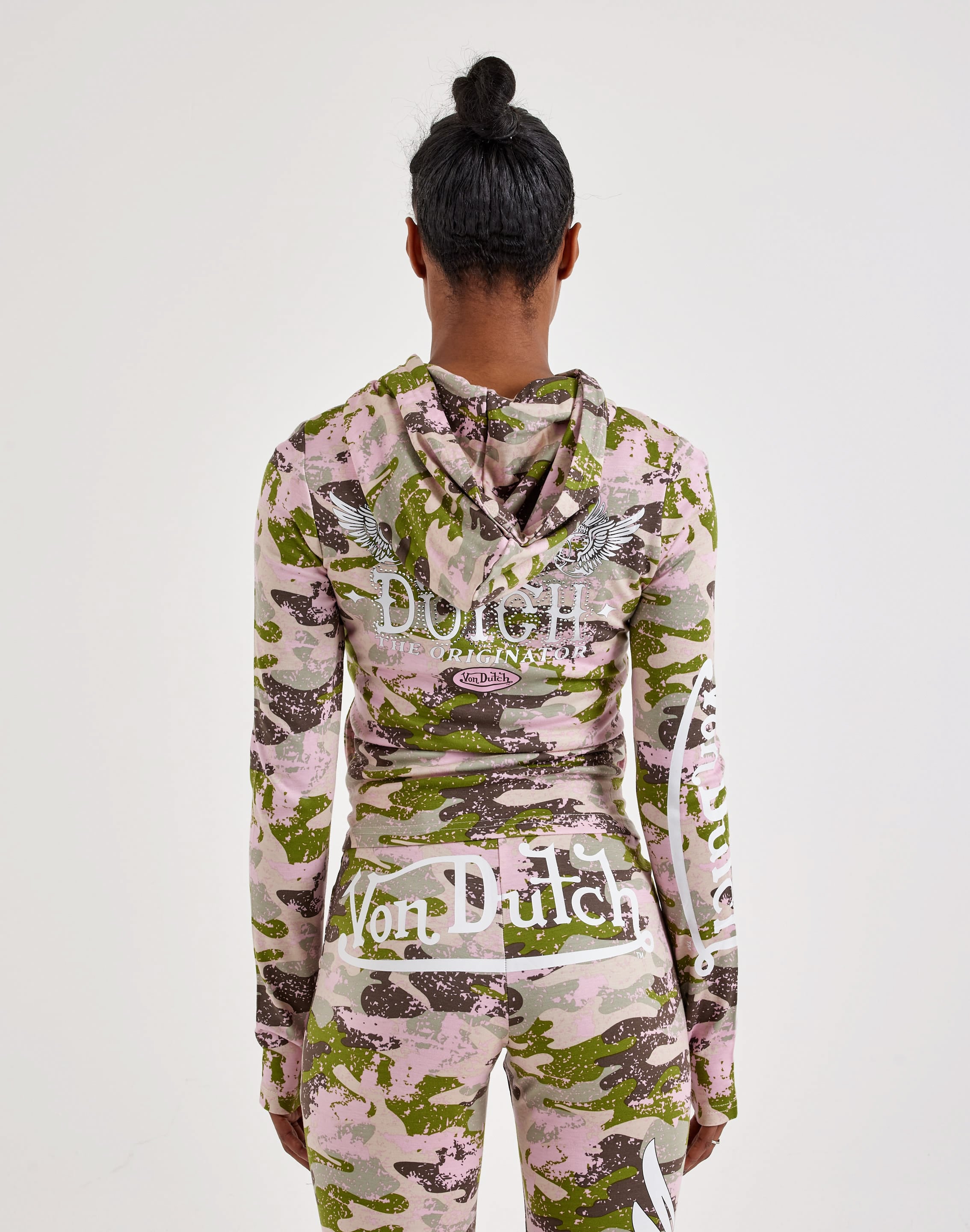 Photo of Von Dutch Allover Print Fitted Full-Zip Fleece Hoodie