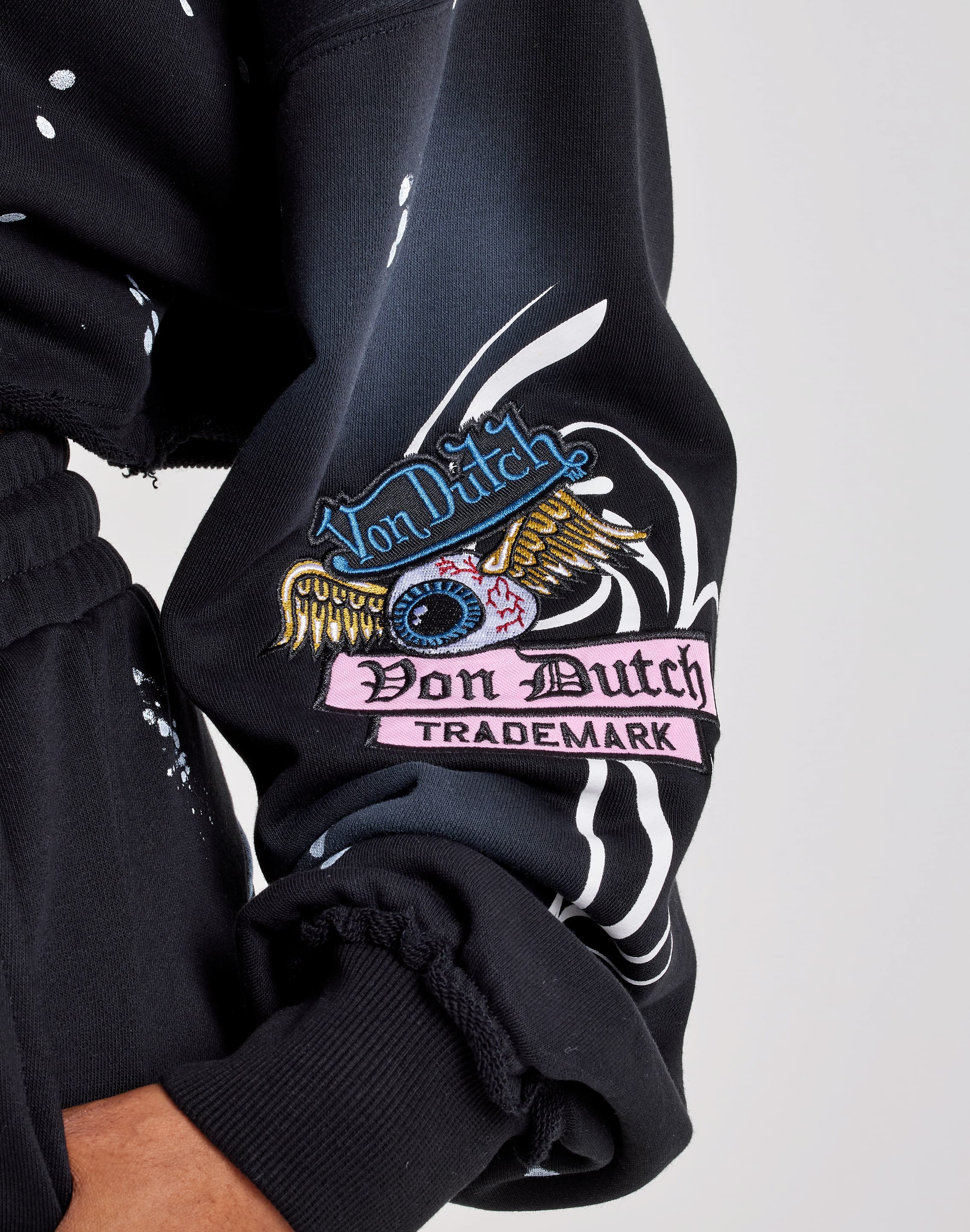 Photo of Von Dutch Paint Splatter Patch Cropped Full-Zip Fleece Hoodie