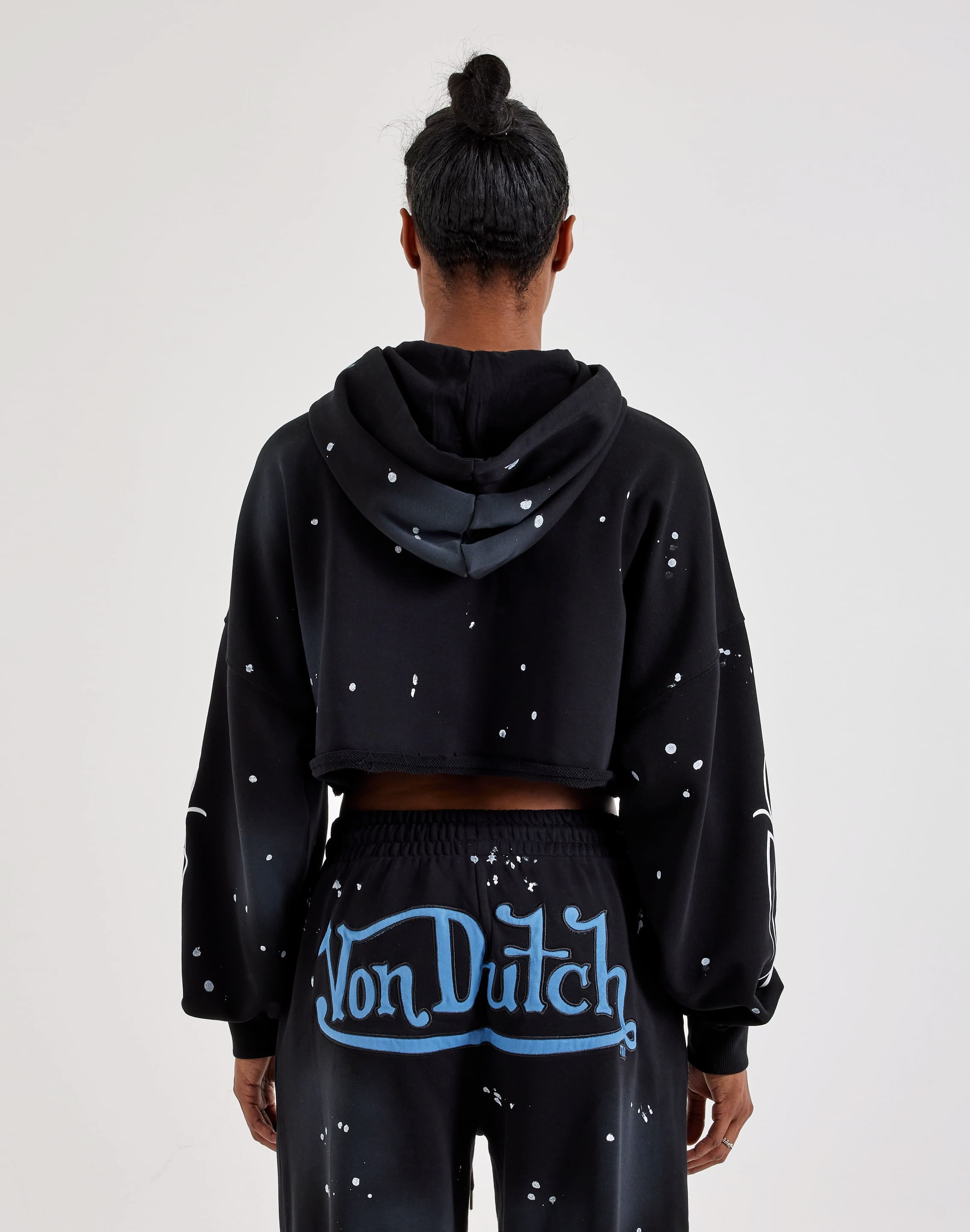 Photo of Von Dutch Paint Splatter Patch Cropped Full-Zip Fleece Hoodie