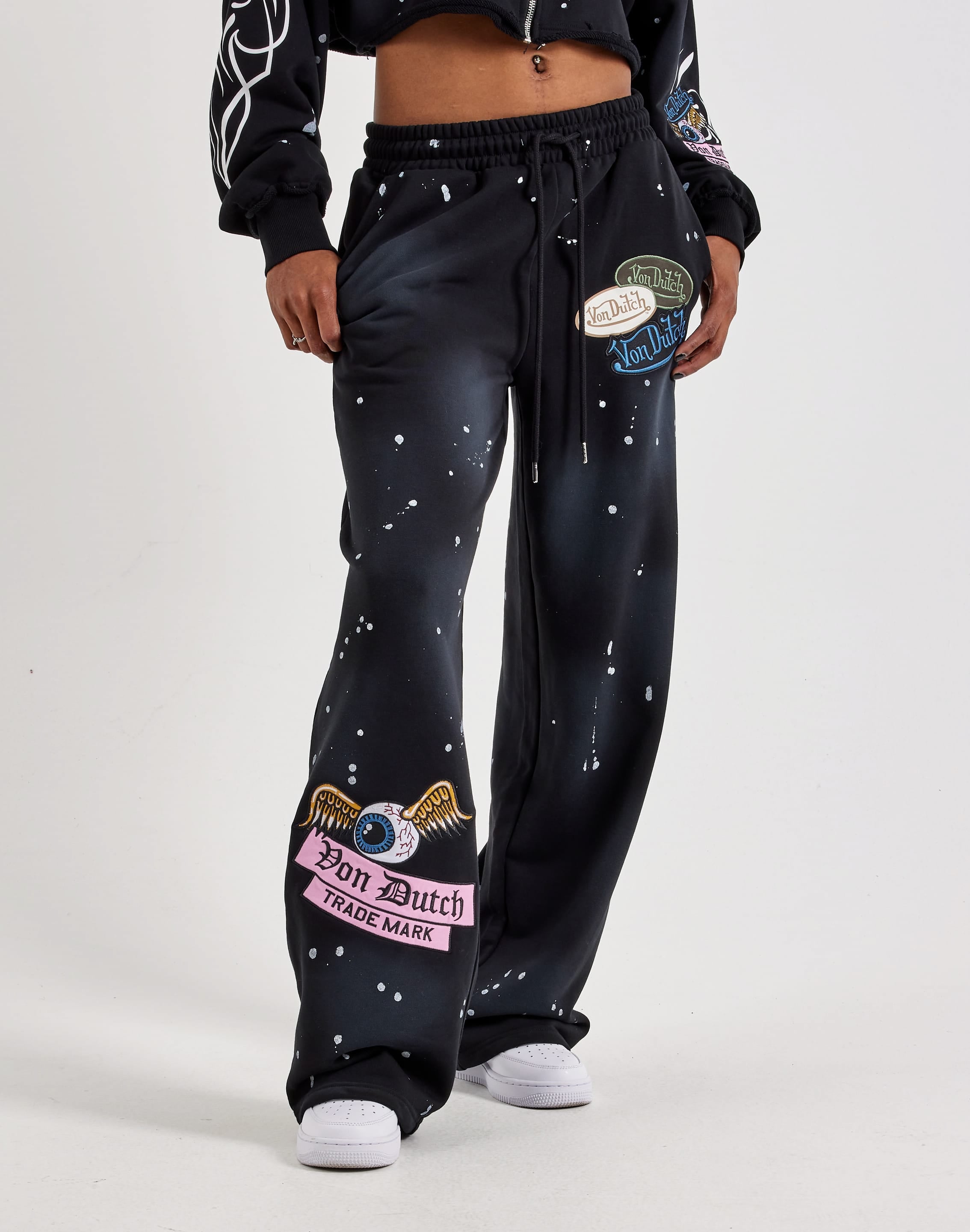 Photo of Von Dutch Paint Splatter Patch Fleece Pants