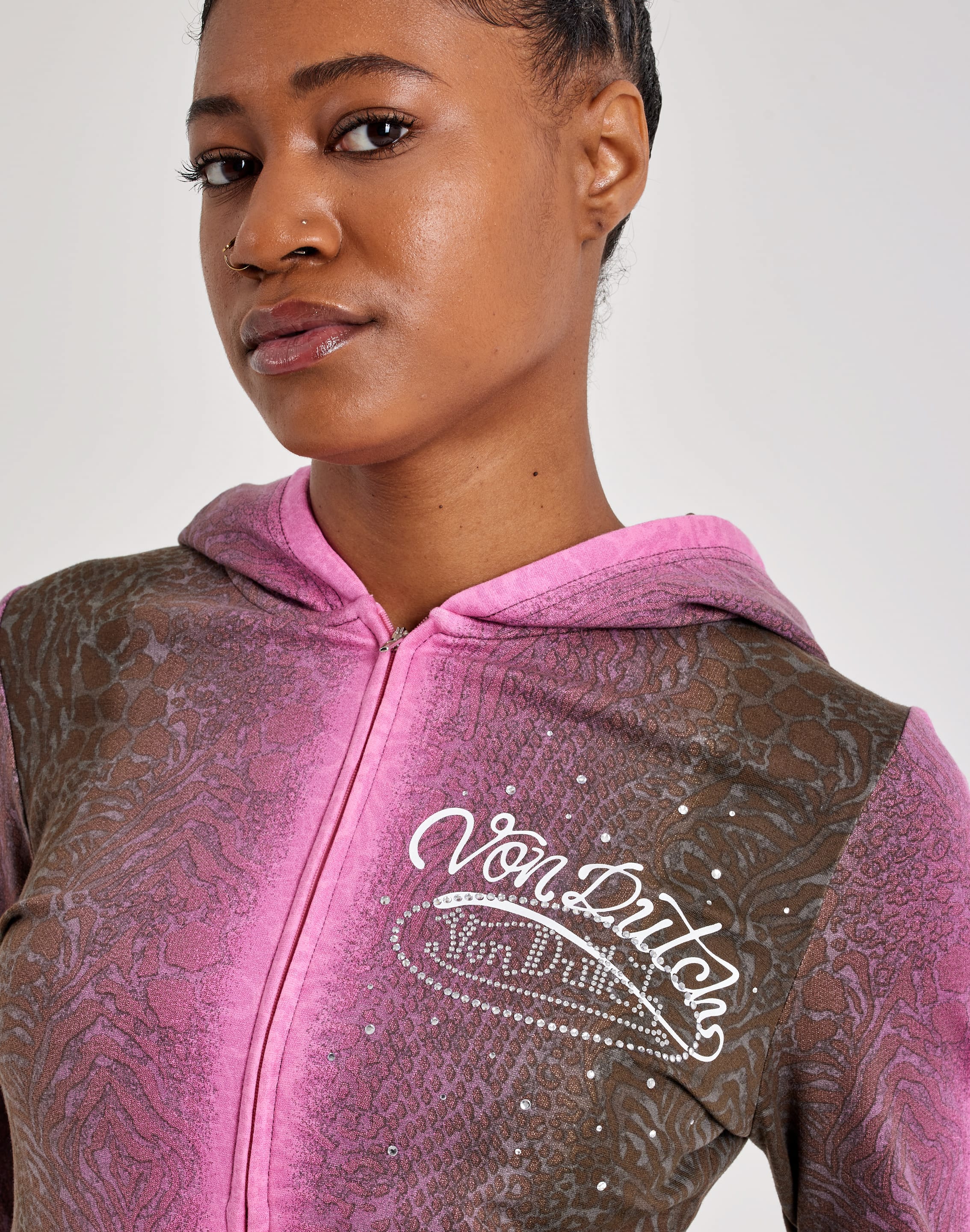 Photo of Von Dutch Allover Print Fitted Full-Zip Fleece Hoodie