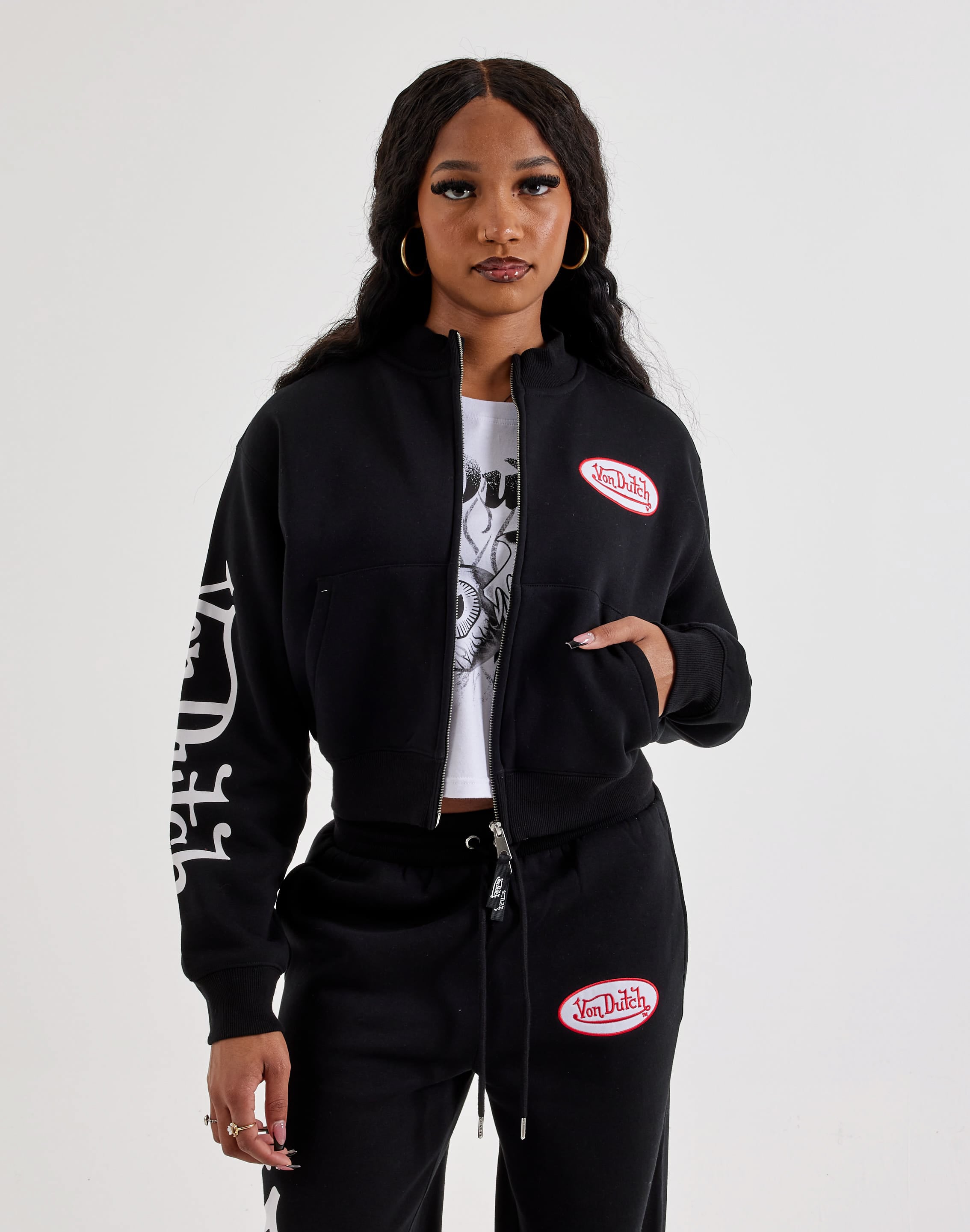 Von Dutch Cropped Mockneck Full-Zip Fleece Sweatshirt, image 1 of 4