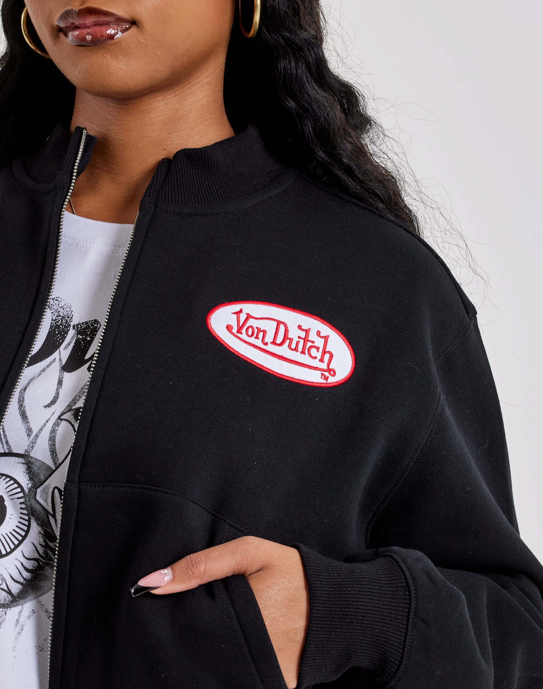 Von Dutch Cropped Mockneck Full-Zip Fleece Sweatshirt, image 3 of 4