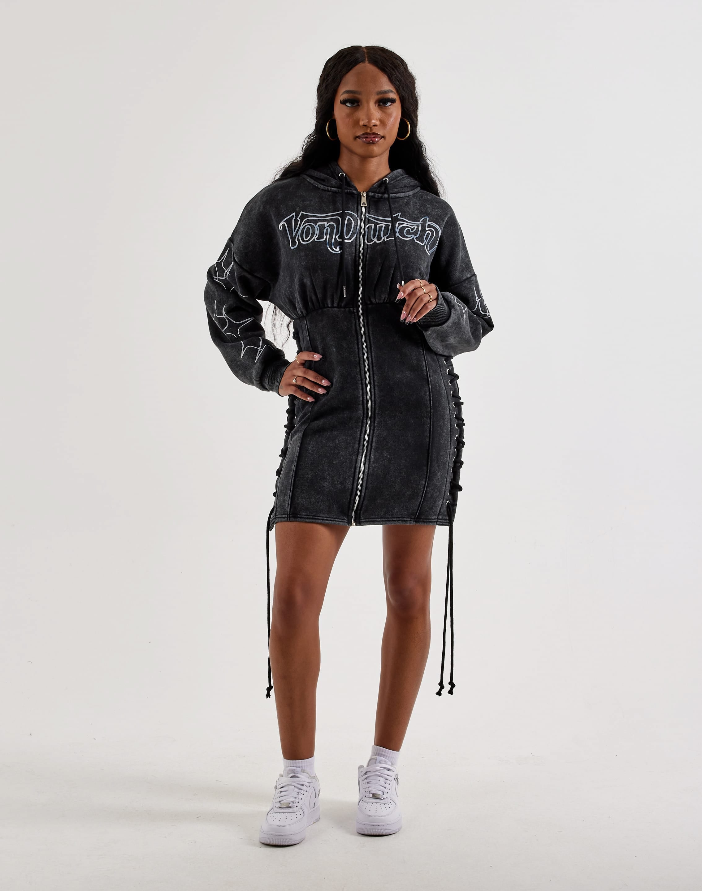 Von Dutch Lace-Up Fleece Hoodie Dress, image 3 of 4