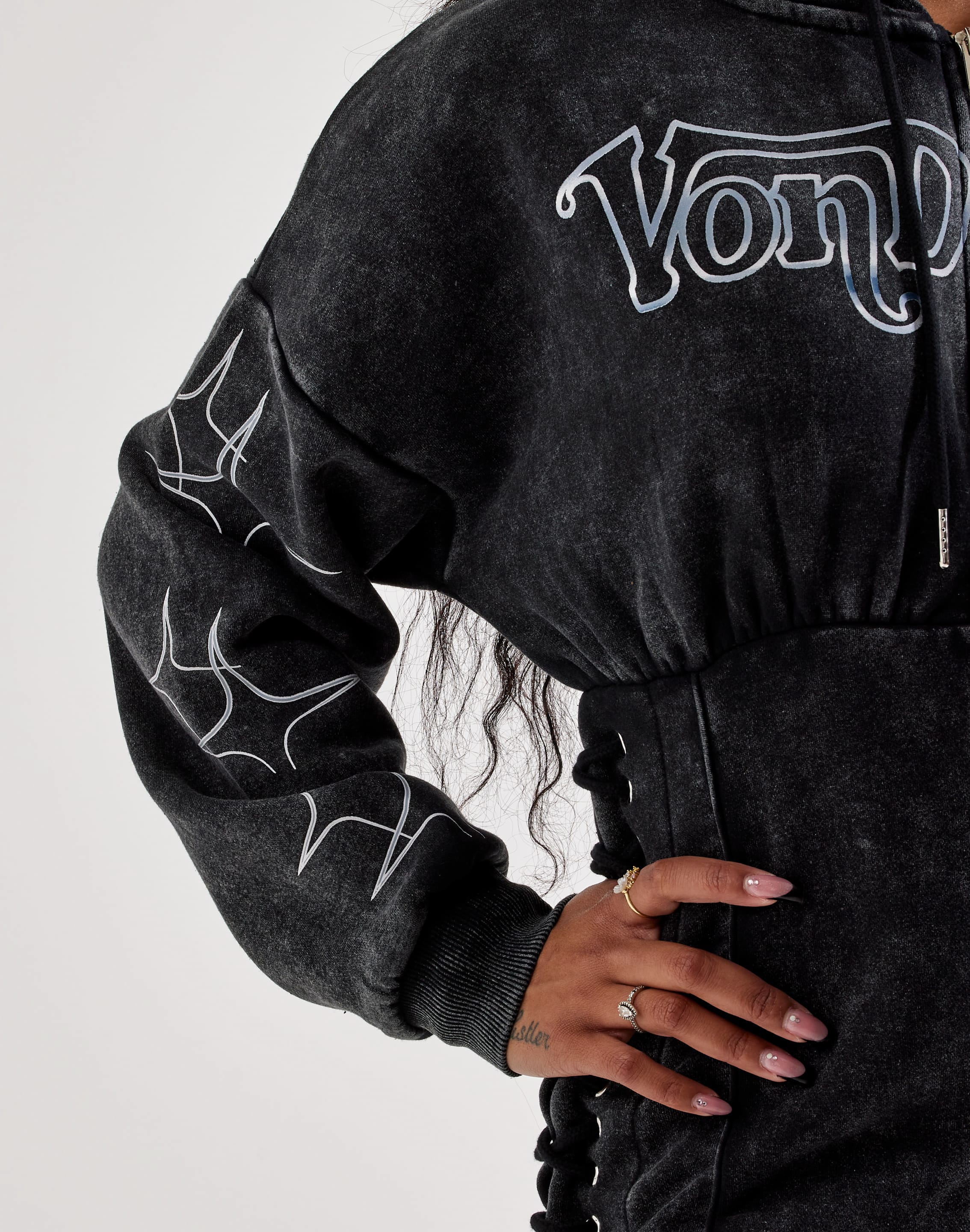 Von Dutch Lace-Up Fleece Hoodie Dress, image 2 of 4