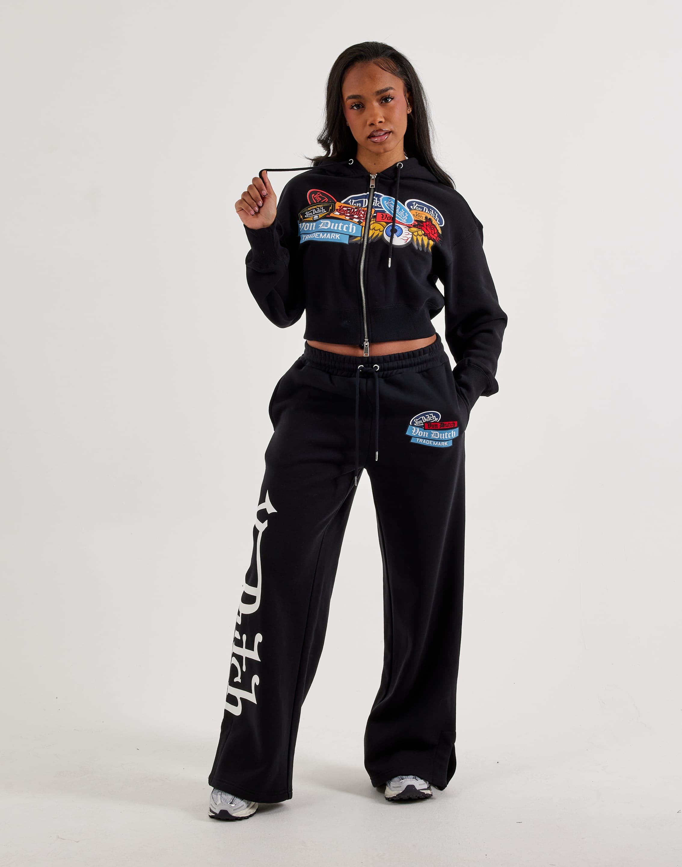 Von Dutch Patches Wide-Leg High-Waisted Fleece Pants