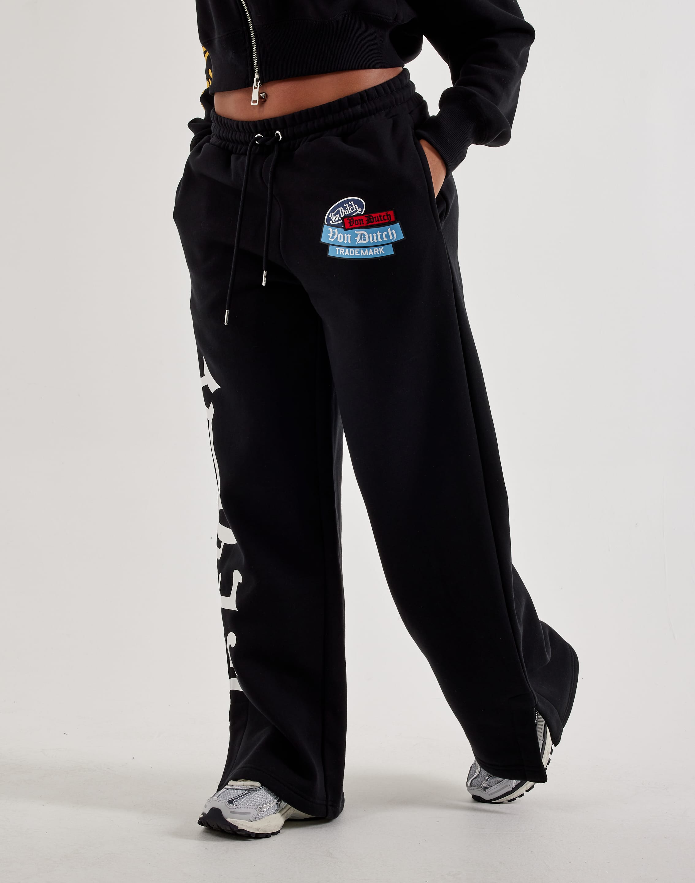 Von Dutch Patches Wide-Leg High-Waisted Fleece Pants