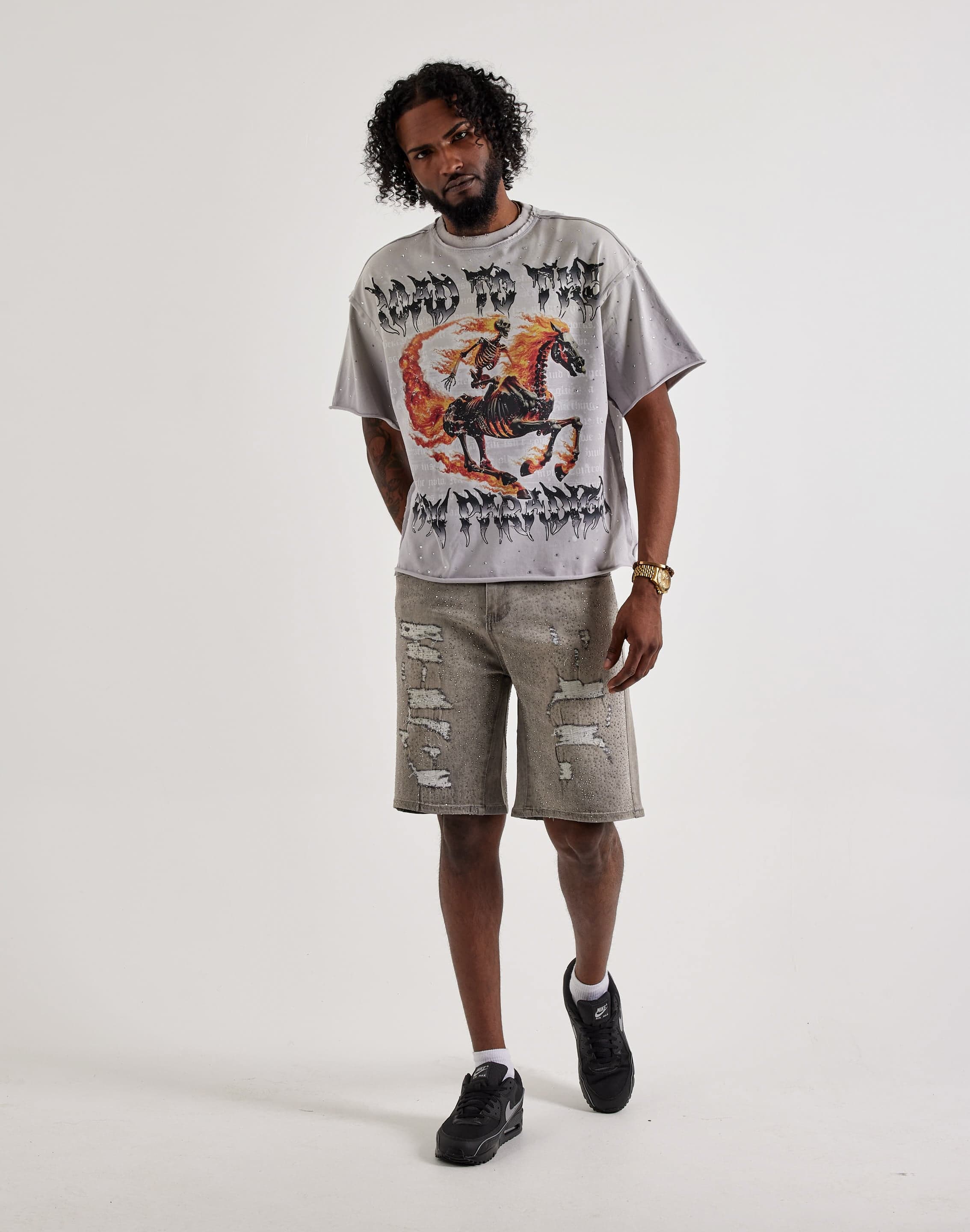 Photo of WAIMEA Distressed Rhinestone Denim Shorts