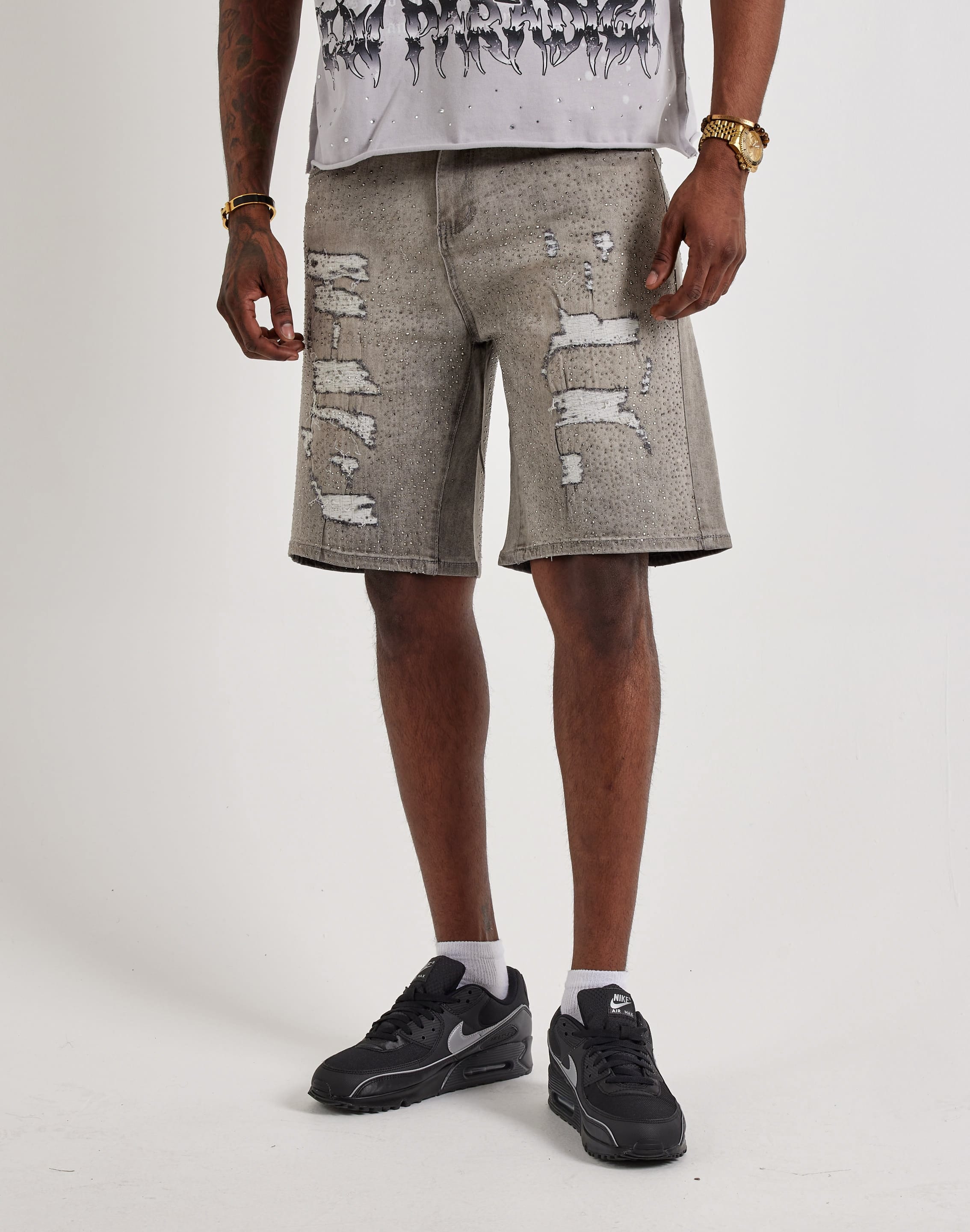 Photo of WAIMEA Distressed Rhinestone Denim Shorts
