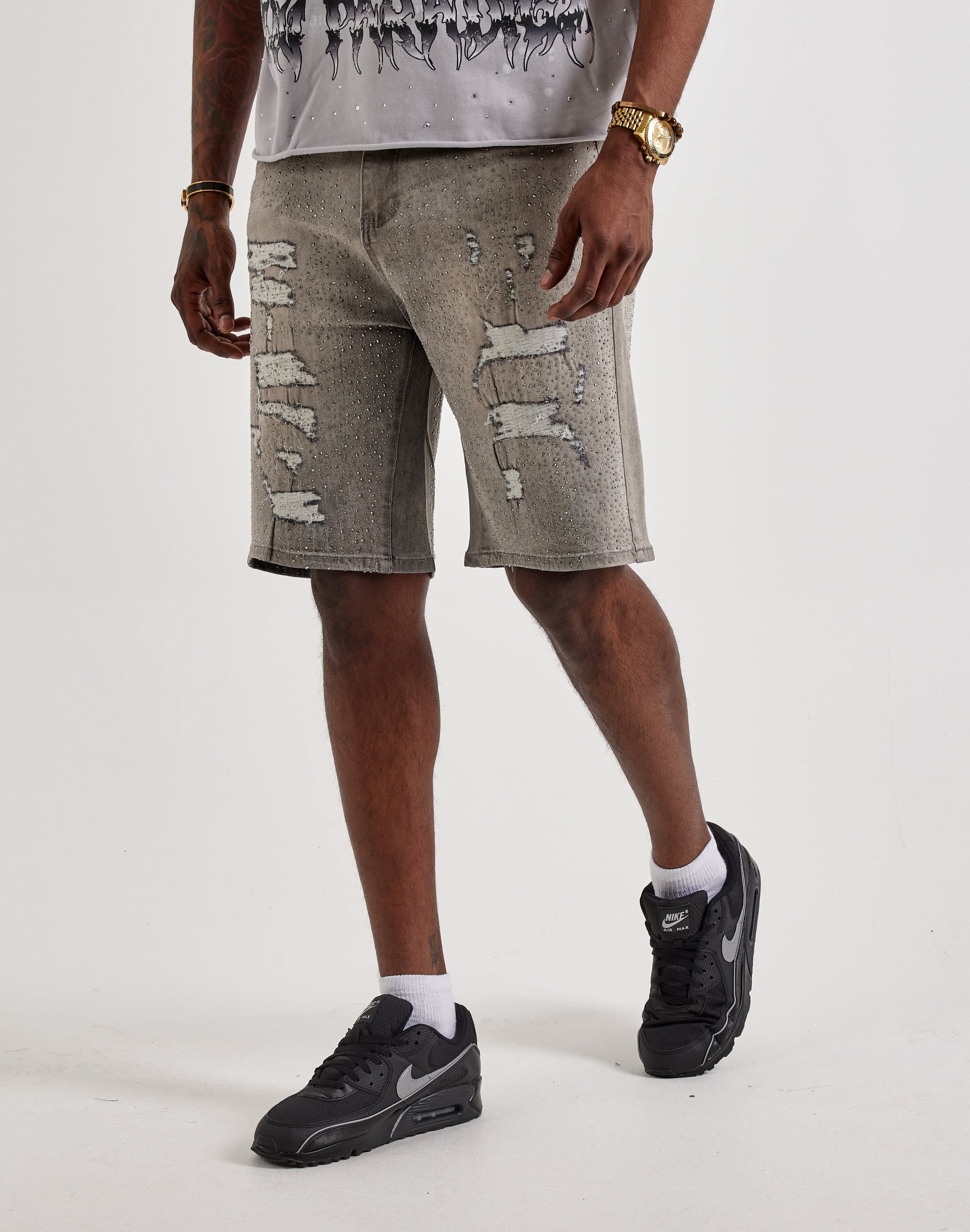 Photo of WAIMEA Distressed Rhinestone Denim Shorts