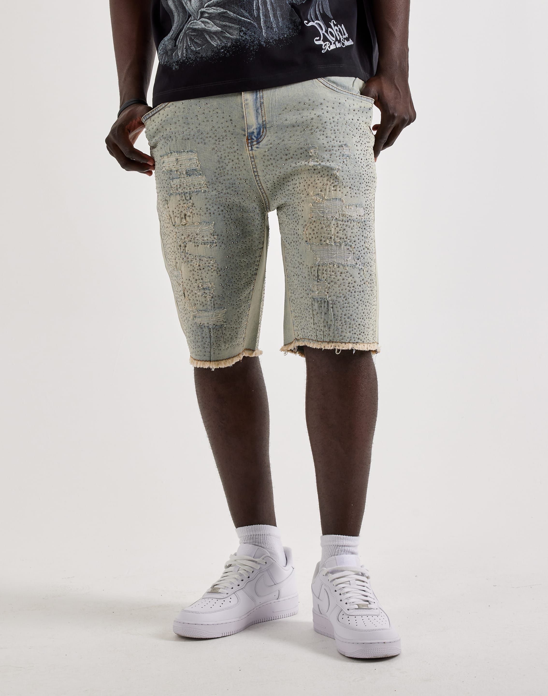 Photo of WAIMEA Distressed Rhinestone Denim Shorts
