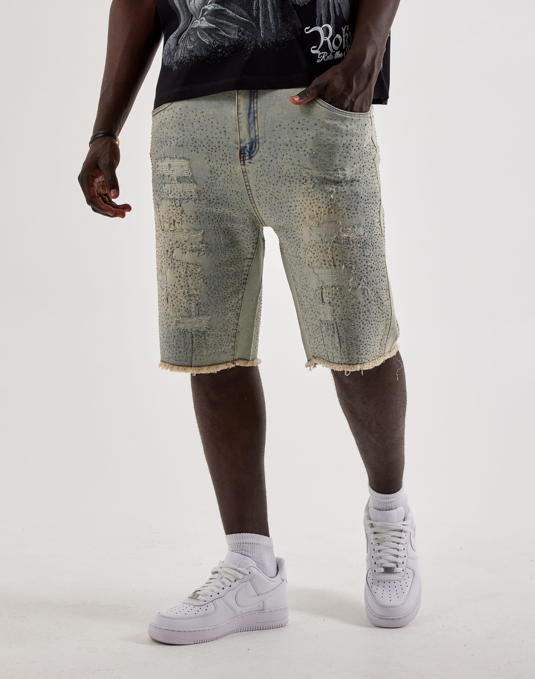 Photo of WAIMEA Distressed Rhinestone Denim Shorts