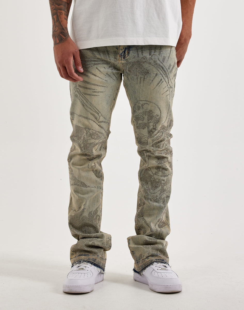 WAIMEA Stacked Rhinestone Skull Denim Jeans – DTLR