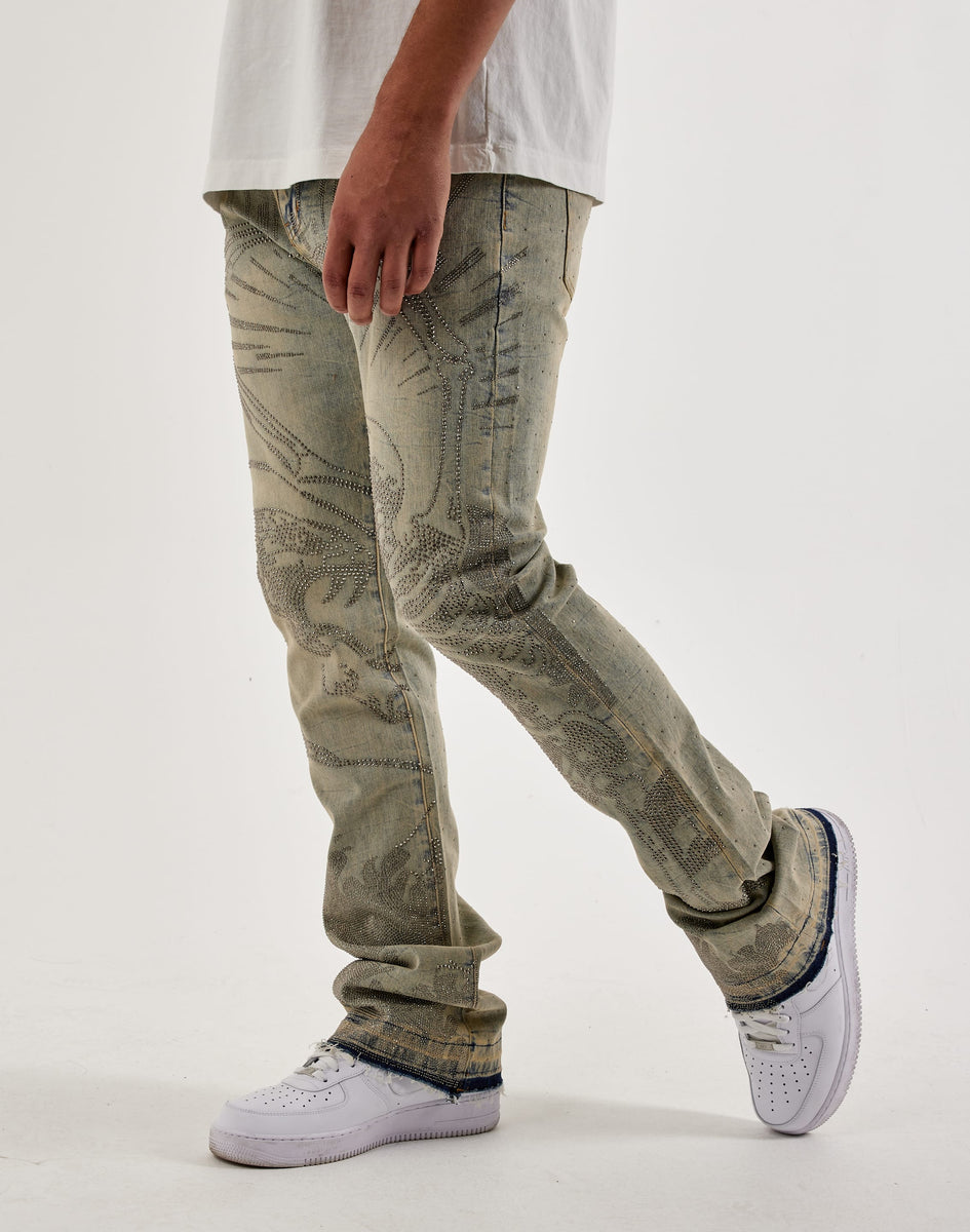 WAIMEA Stacked Rhinestone Skull Denim Jeans – DTLR
