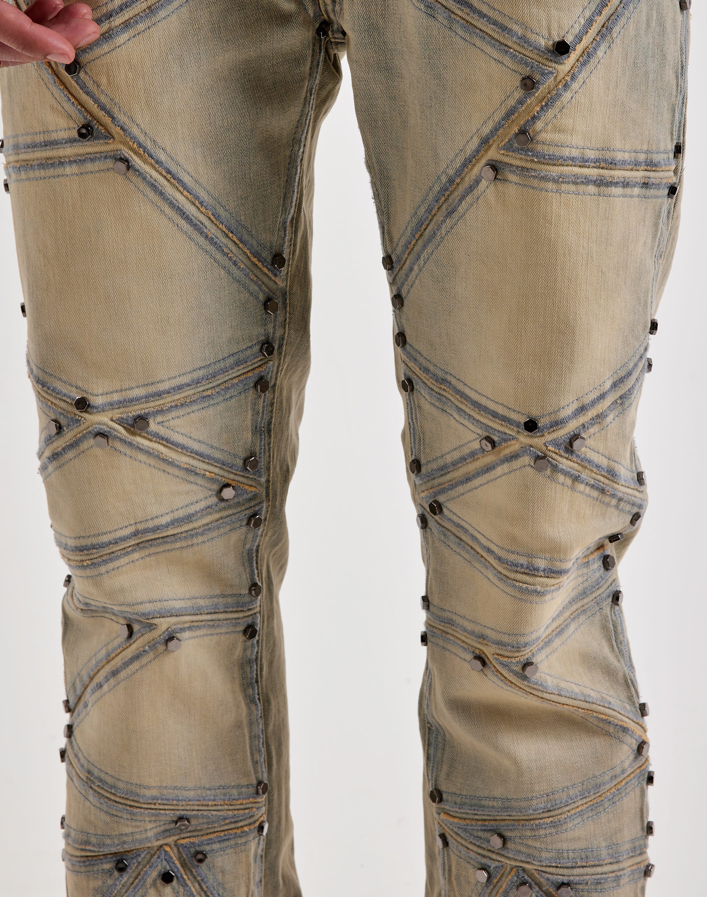 Photo of WAIMEA  Geometric Stitch Studded Denim Jeans