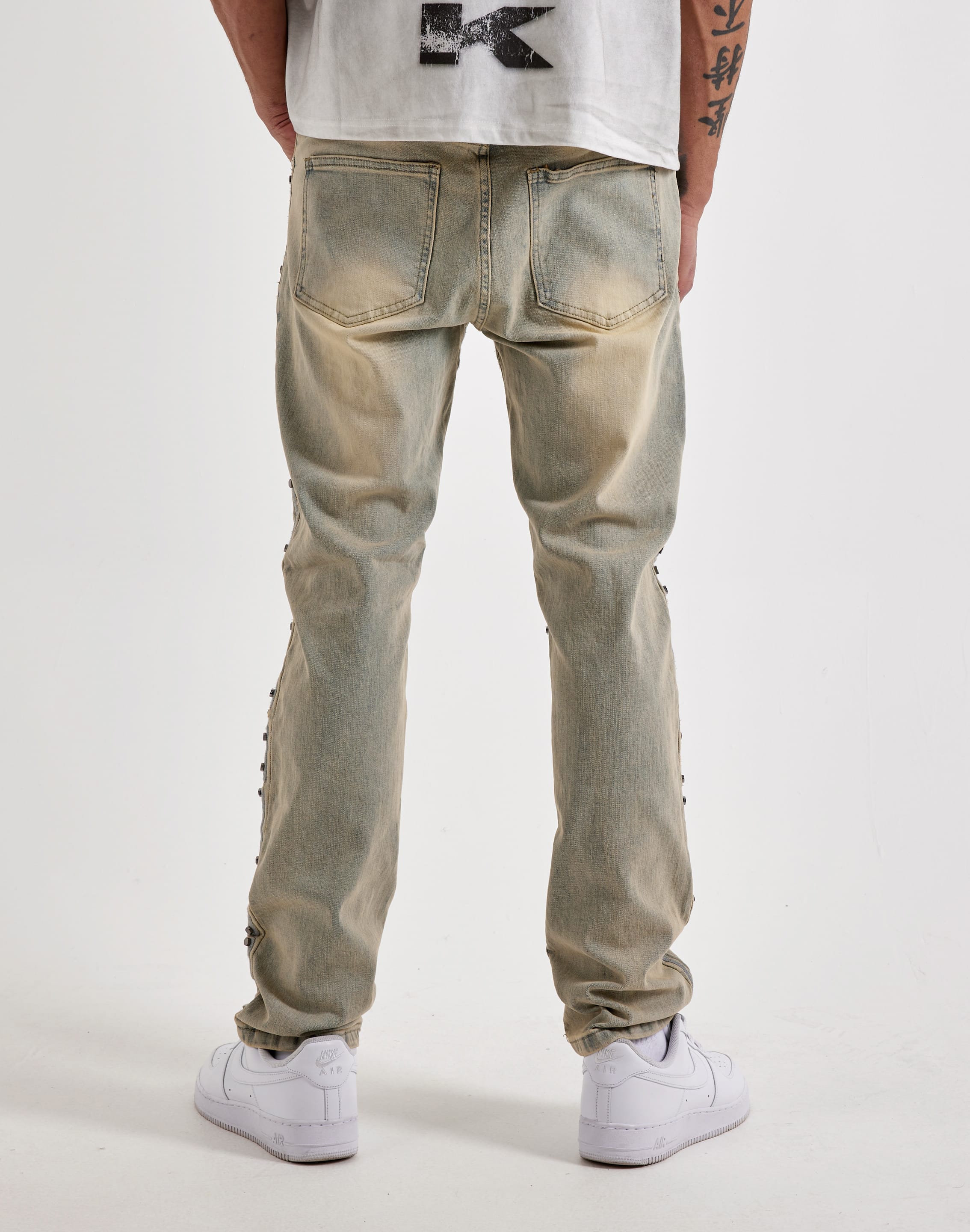 Photo of WAIMEA  Geometric Stitch Studded Denim Jeans