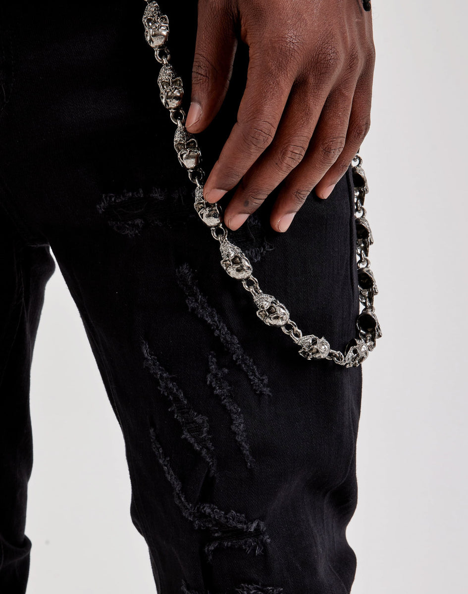 WAIMEA Slim Distressed Skull Chain Denim Jeans – DTLR