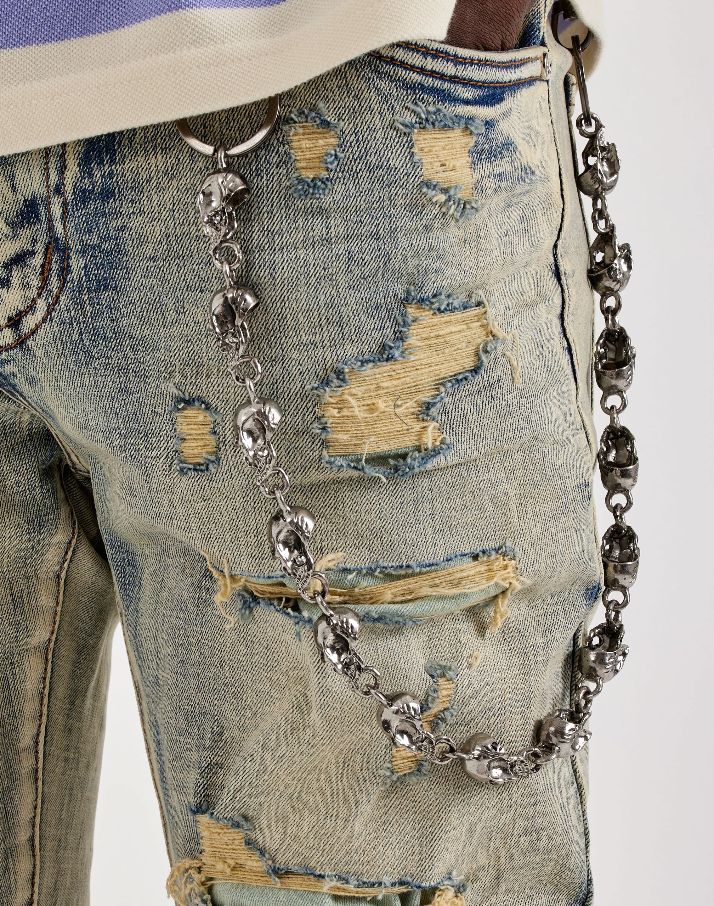 Photo of WAIMEA Stacked Distressed Skull Chain Denim Jeans