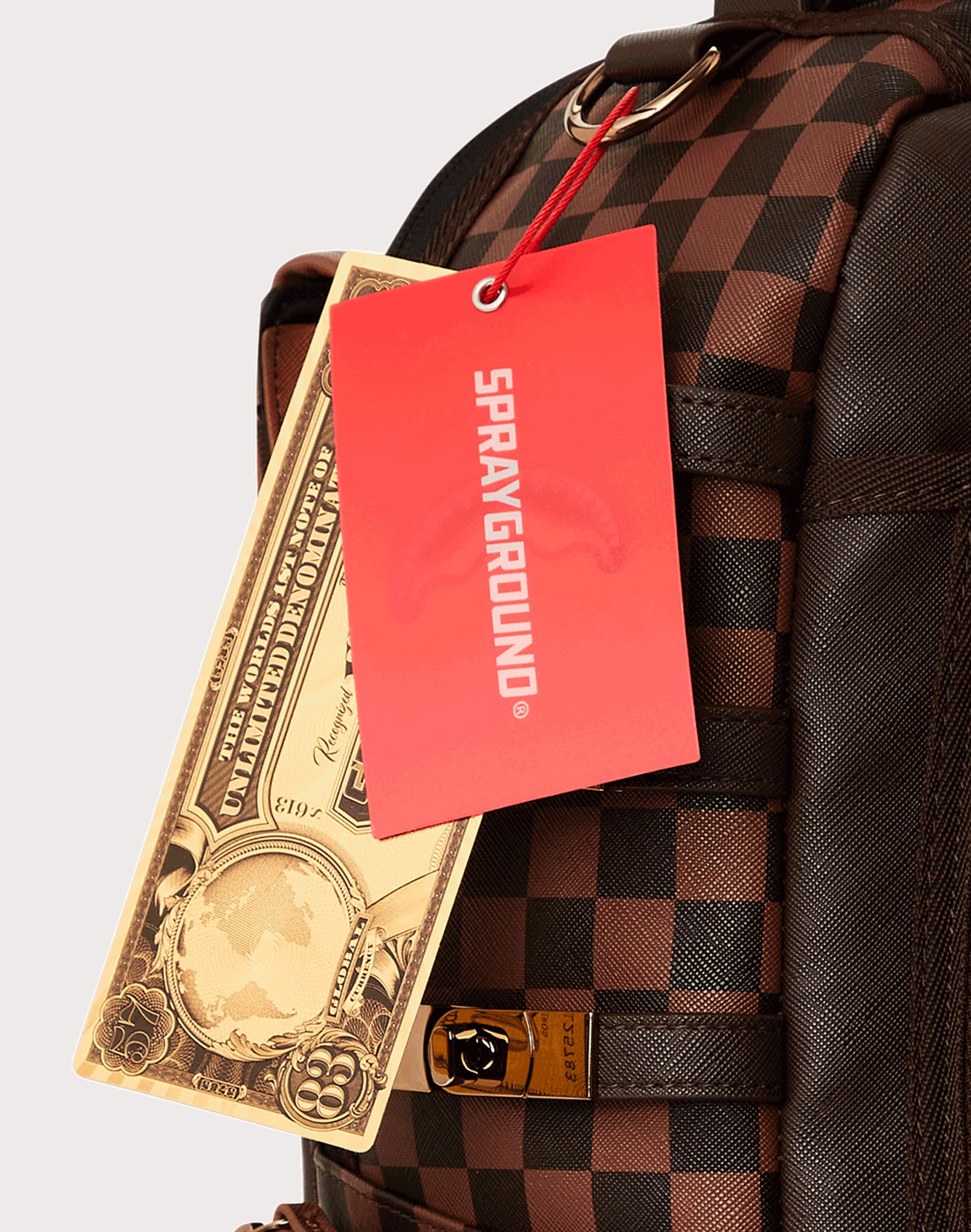 louis vuitton backpack sprayground Cream and Brown Tear Check Restock AR this unisex backpack features eye Sprayground | Bags | Spray