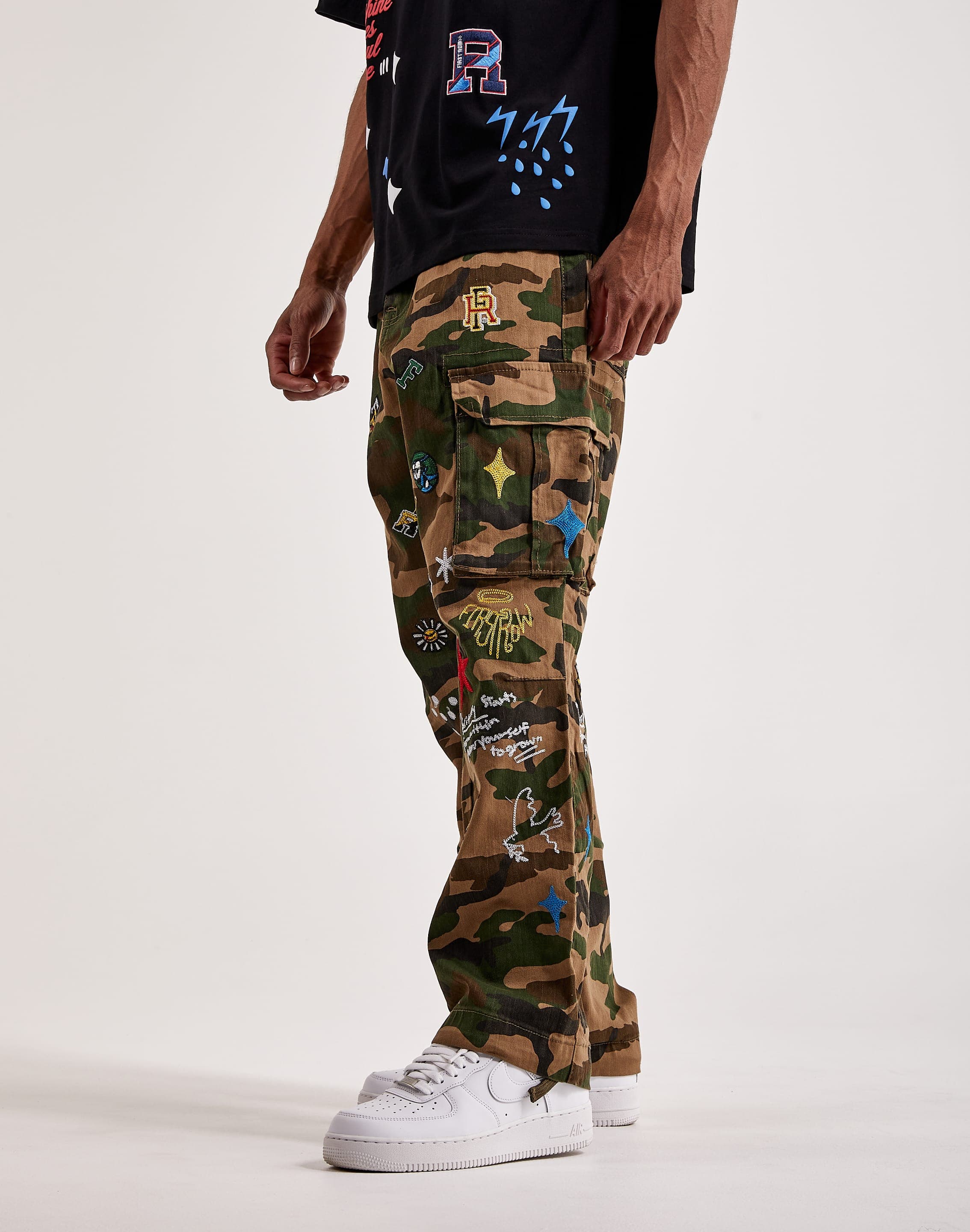Cargo Embroidered Patchwork Pants