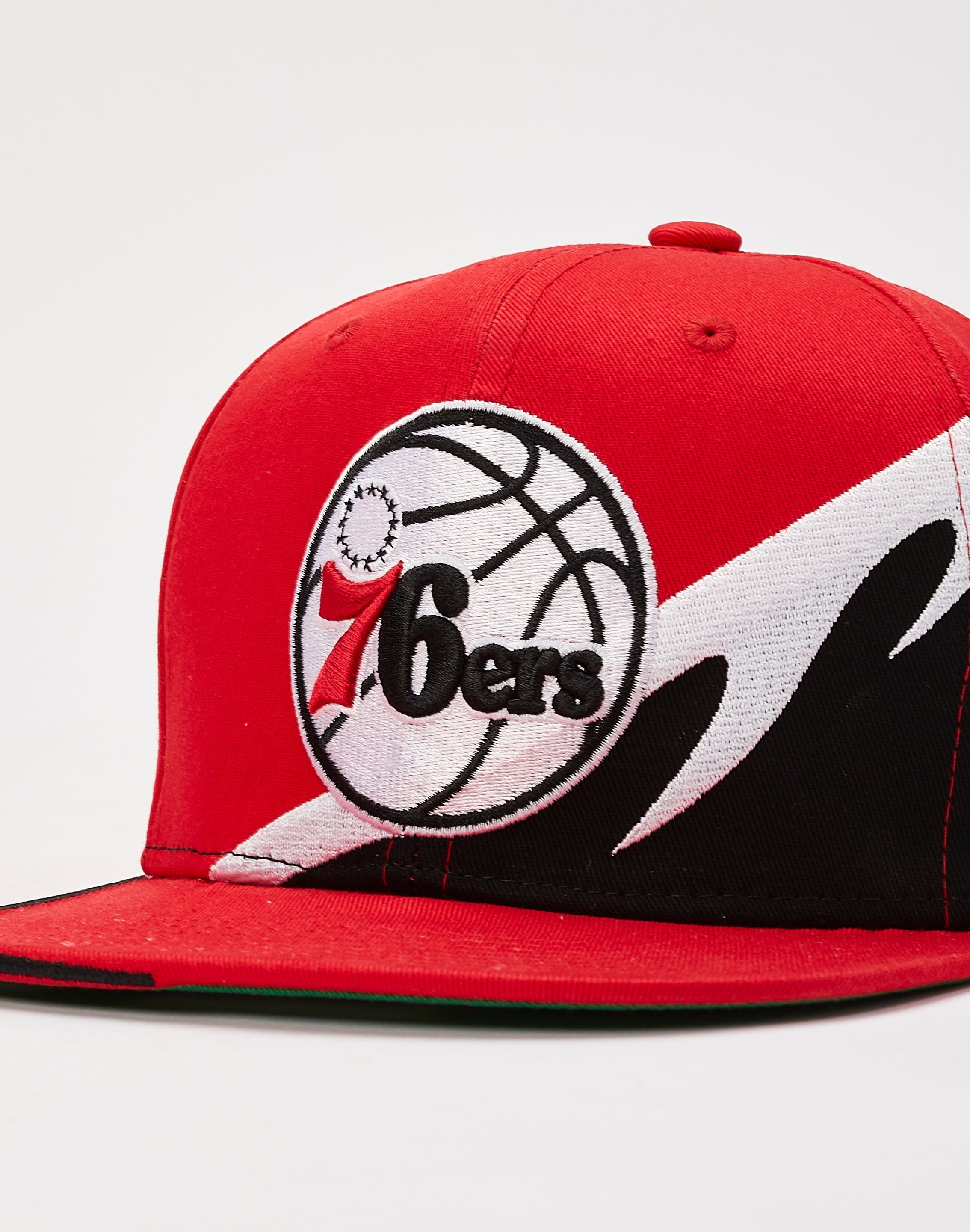 Men's Mitchell & Ness Red Philadelphia 76ers English Dropback Snapback Hat